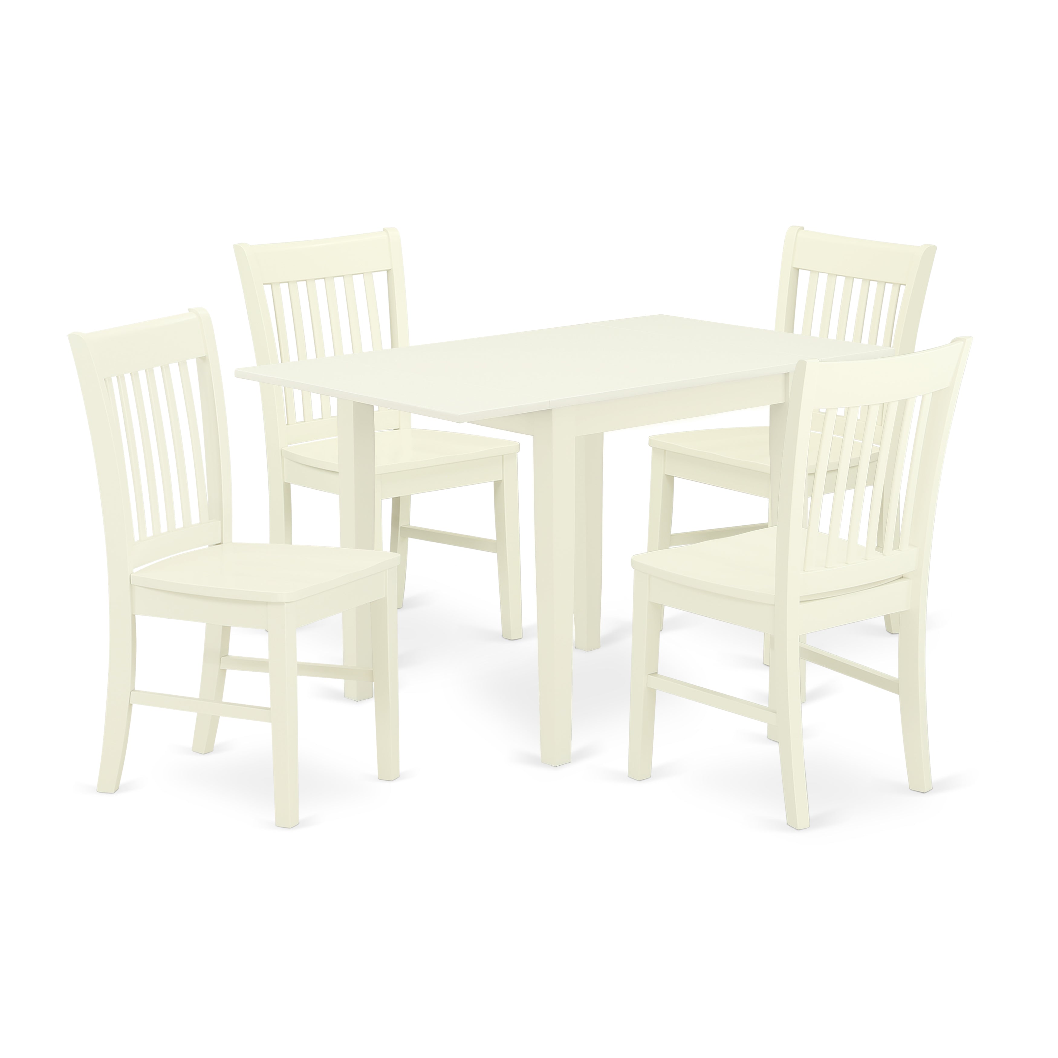 East West Furniture NDNO5-LWH-W 5Pc Dinette Set for Small Spaces Contains a Small Table and 4 Dining Room Chair with Rubberwood Seat and Slat back, Linen White Finish