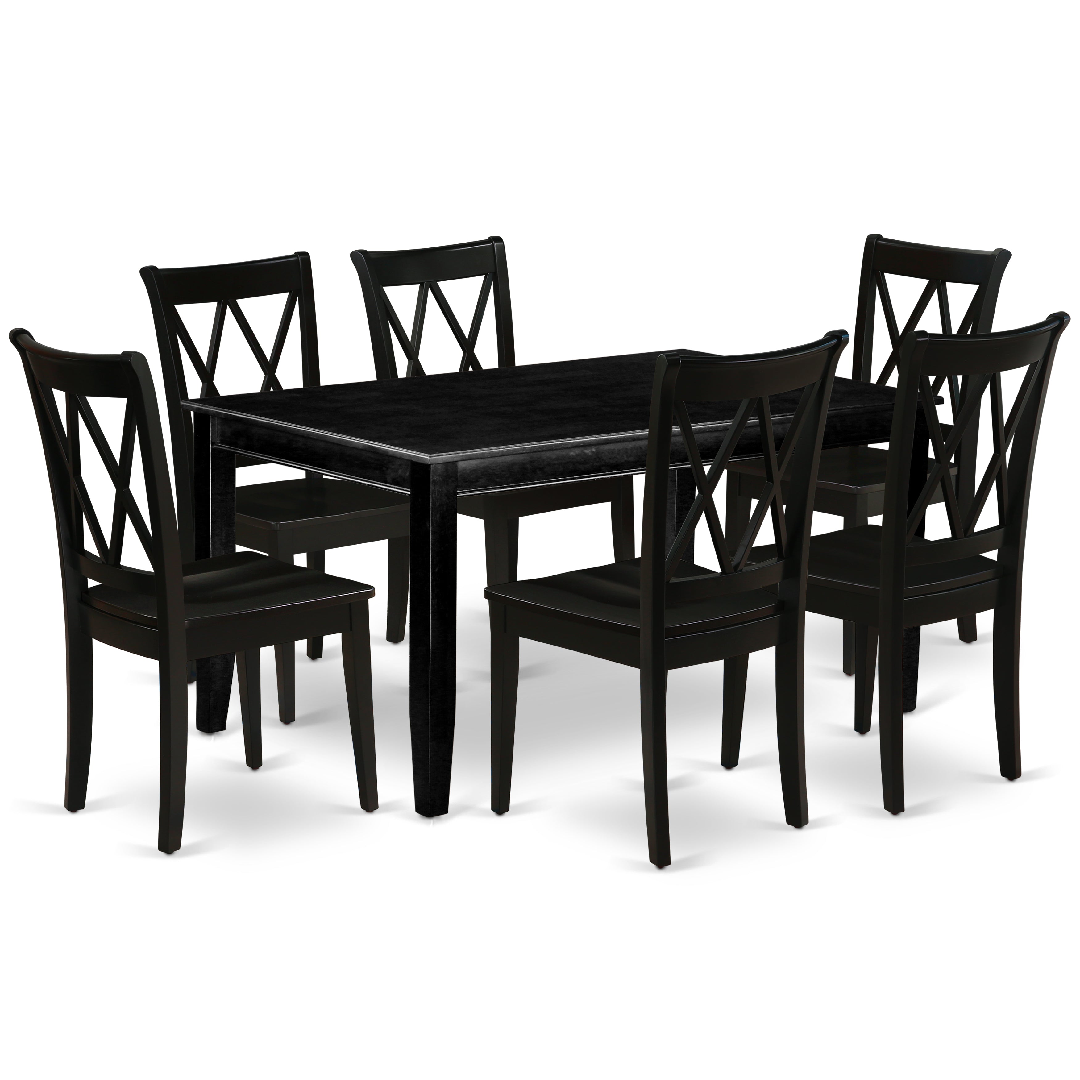 DUCL7-BLK-W 7Pc Rectangular 60 Inch Kitchen Table And Six Wood Seat Dining Chairs