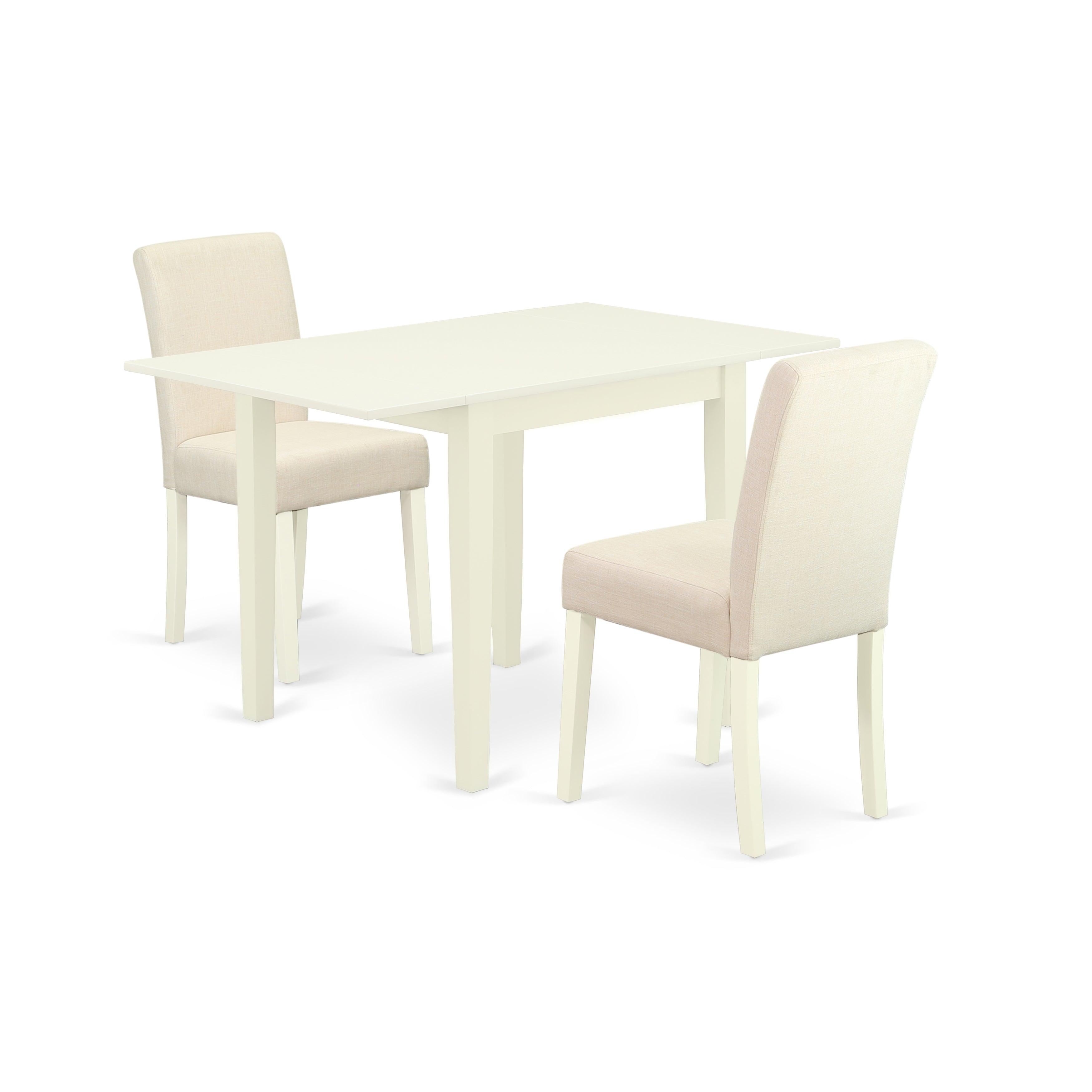 East West Furniture NDAB3-LWH-02 Dining Set 3 Pc - Two Kitchen Chairs and a Dining Room Table - Linen White Finish Wood - Light Beige Color Linen Fabric