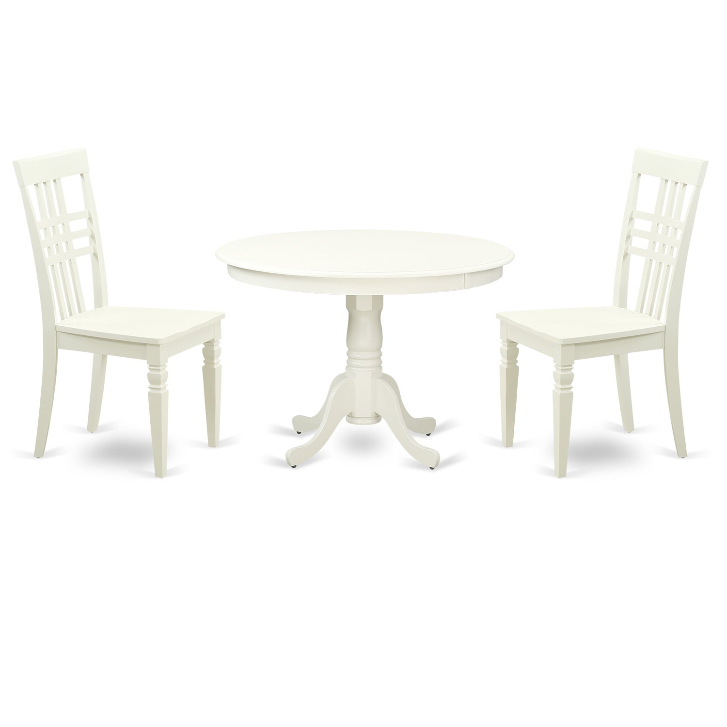 HLLG3-LWH-W 3 Pc set with a Round Small Table and 2 Wood Dinette Chairs in Linen White
