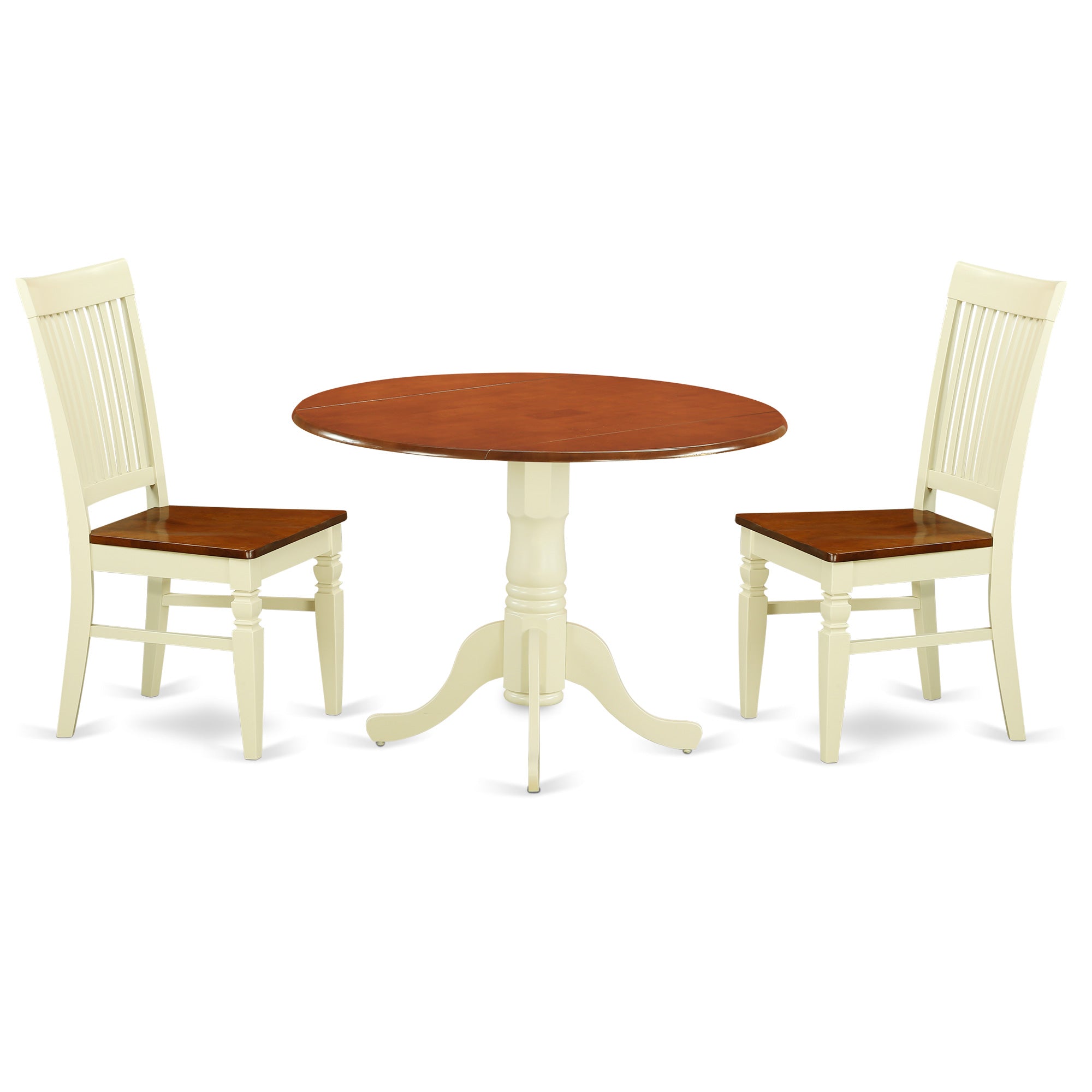 DLWE3-BMK-W 3 Pc Kitchen table set with a Dining Table and 2 Wood Seat Dining Chairs in Buttermilk and Cherry