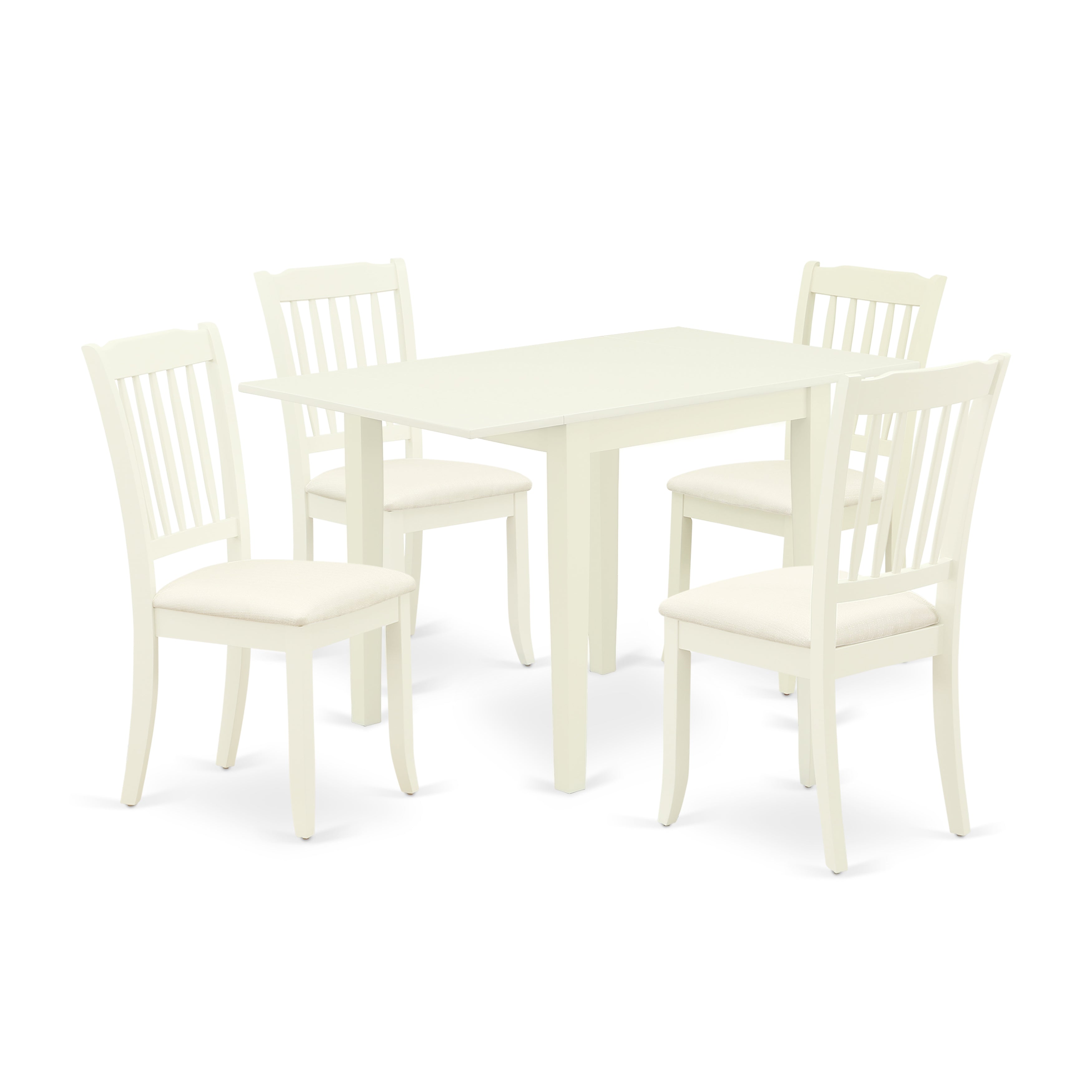 East West Furniture NDDA5-LWH-C Dining Room Table Set for 5- Four Fantastic Wooden Dining Chairs - an Amazing Wooden Table - Linen White Color Microfiber - Linen White Finish Solid wood Structure