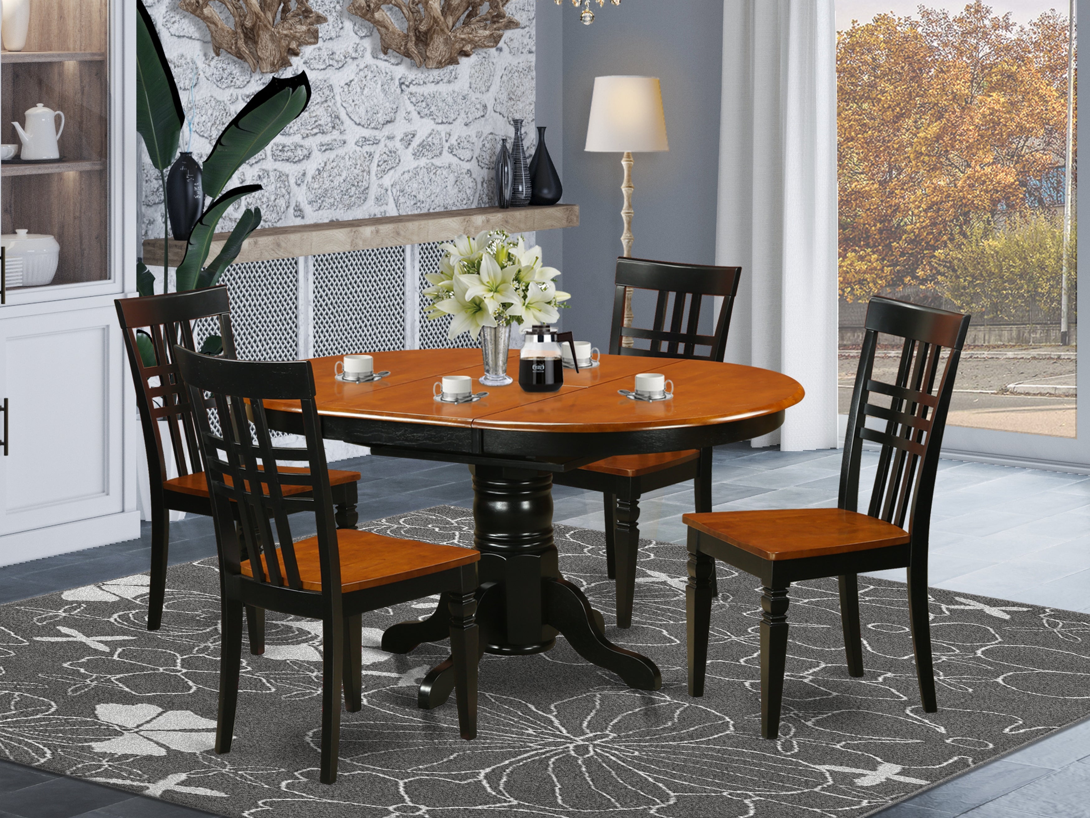 KELG5-BCH-W 5 PC Kitchen Tables and chair set with a Kenley Dining Table and 4 Kitchen Chairs in Black and Cherry