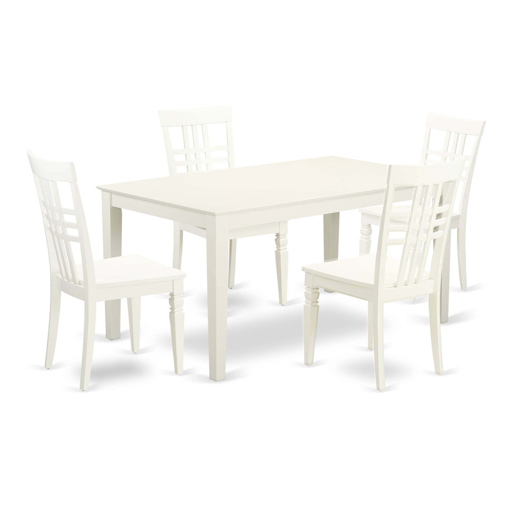CALG5-LWH-W 5 Piece dining table set- Solid Top dining room table and 4 Wood Seat dining chairs