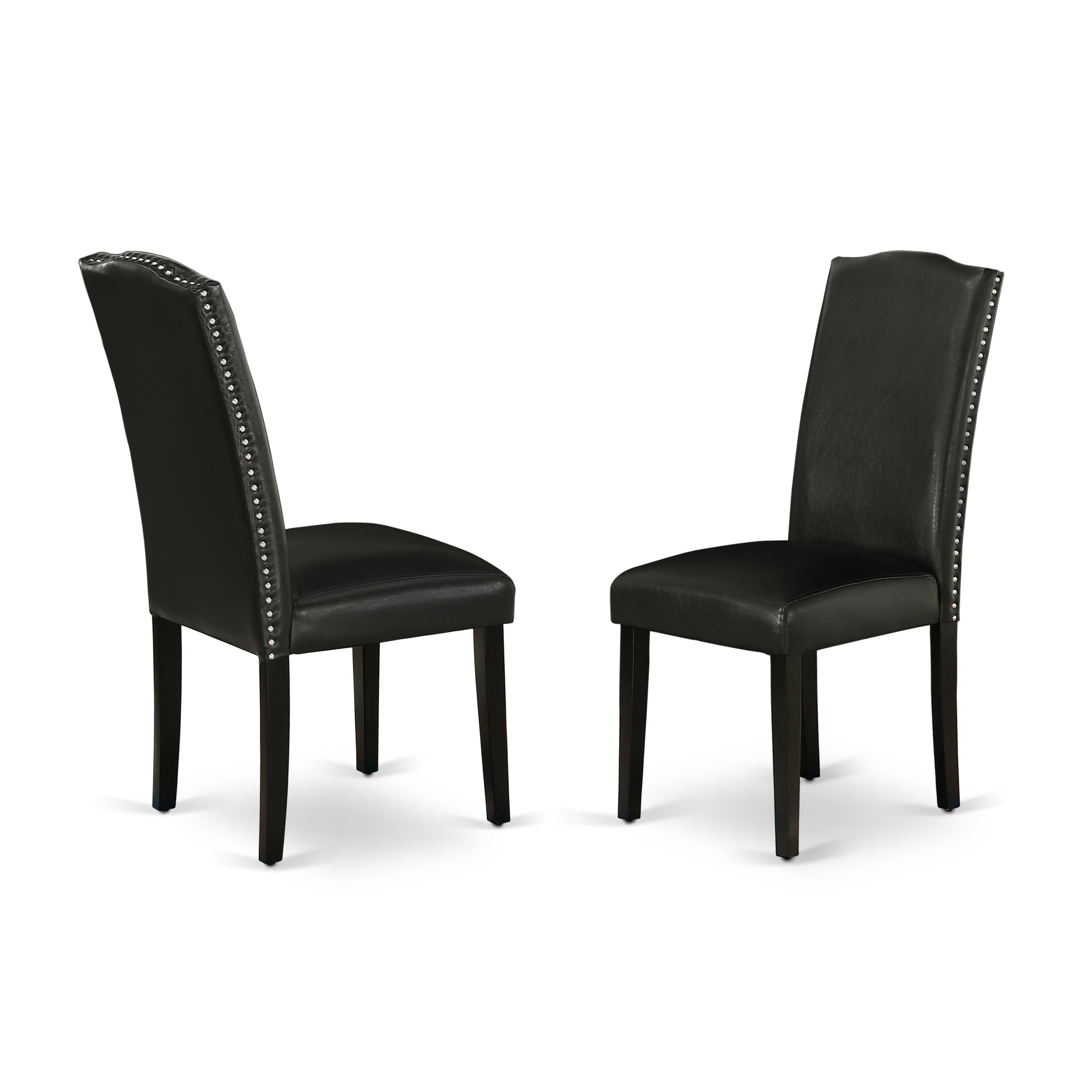 DLEN5-BLK-69 5Pc Round 42" Kitchen Table With Two 9-Inch Drop Leaves And Four Parson Chair With Black Leg And Pu Leather Color Black