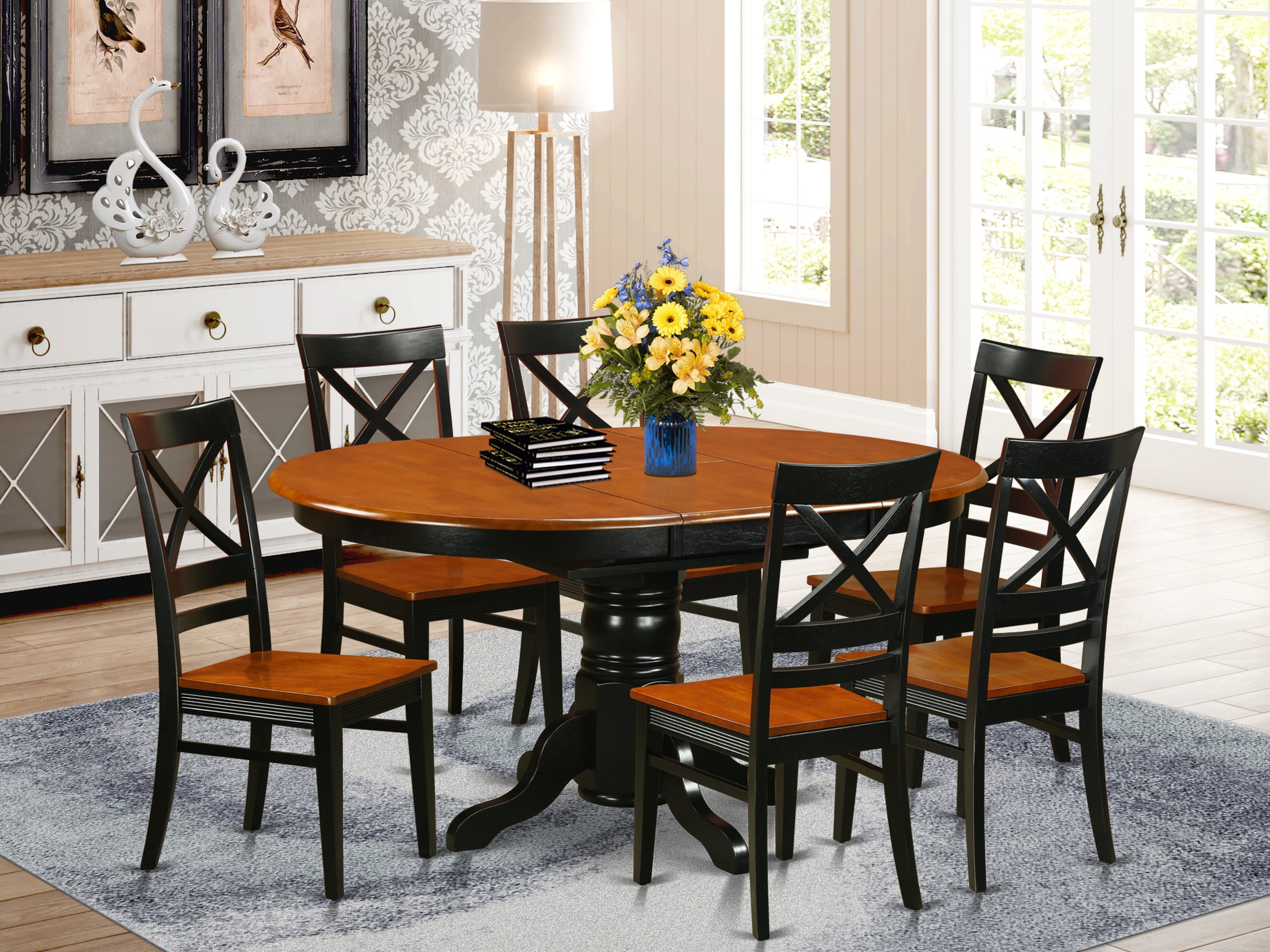 AVQU7-BCH-W Dining set - 7 Pcs with 6 Wooden Chairs