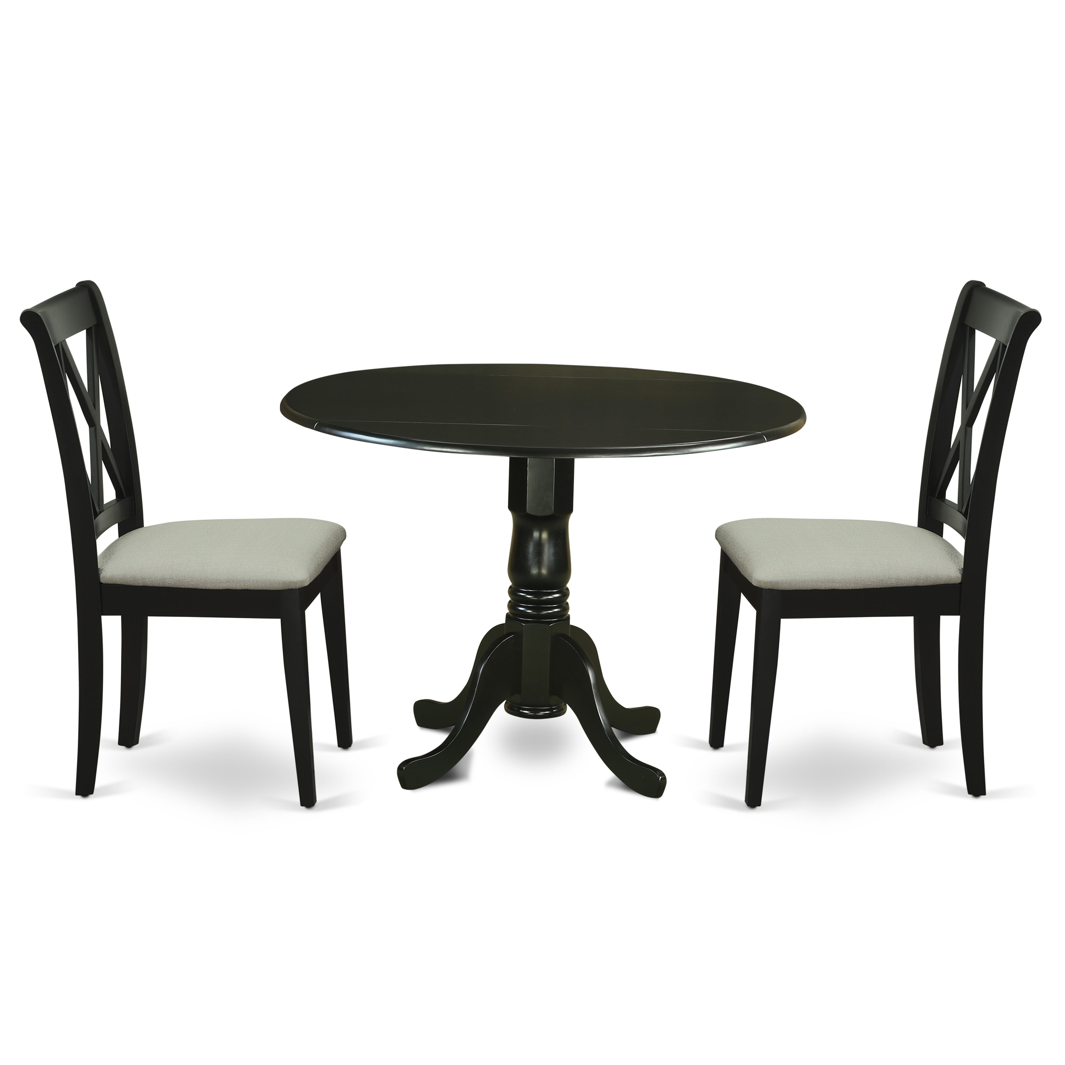DLCL3-BLK-C 3Pc Dinette Set Includes a Rounded Kitchen Table with Drop Leaves and Two Double X Back Microfiber Seat Dining Chairs, Black Finish