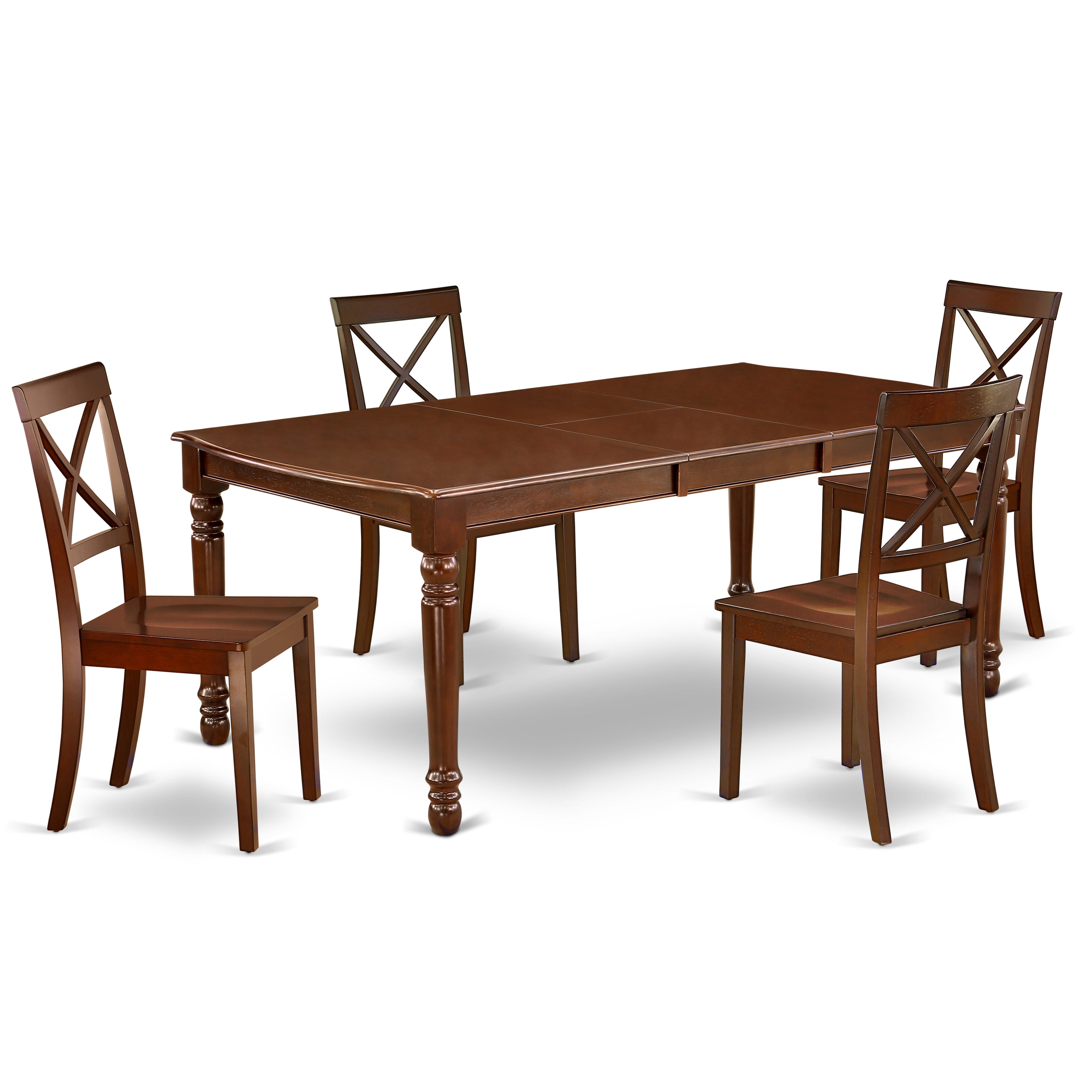 DOBO5-MAH-W 5Pc Rectangle 60/78 Inch Table With 18 In Butterfly Leaf And Four Wood Seat Chairs