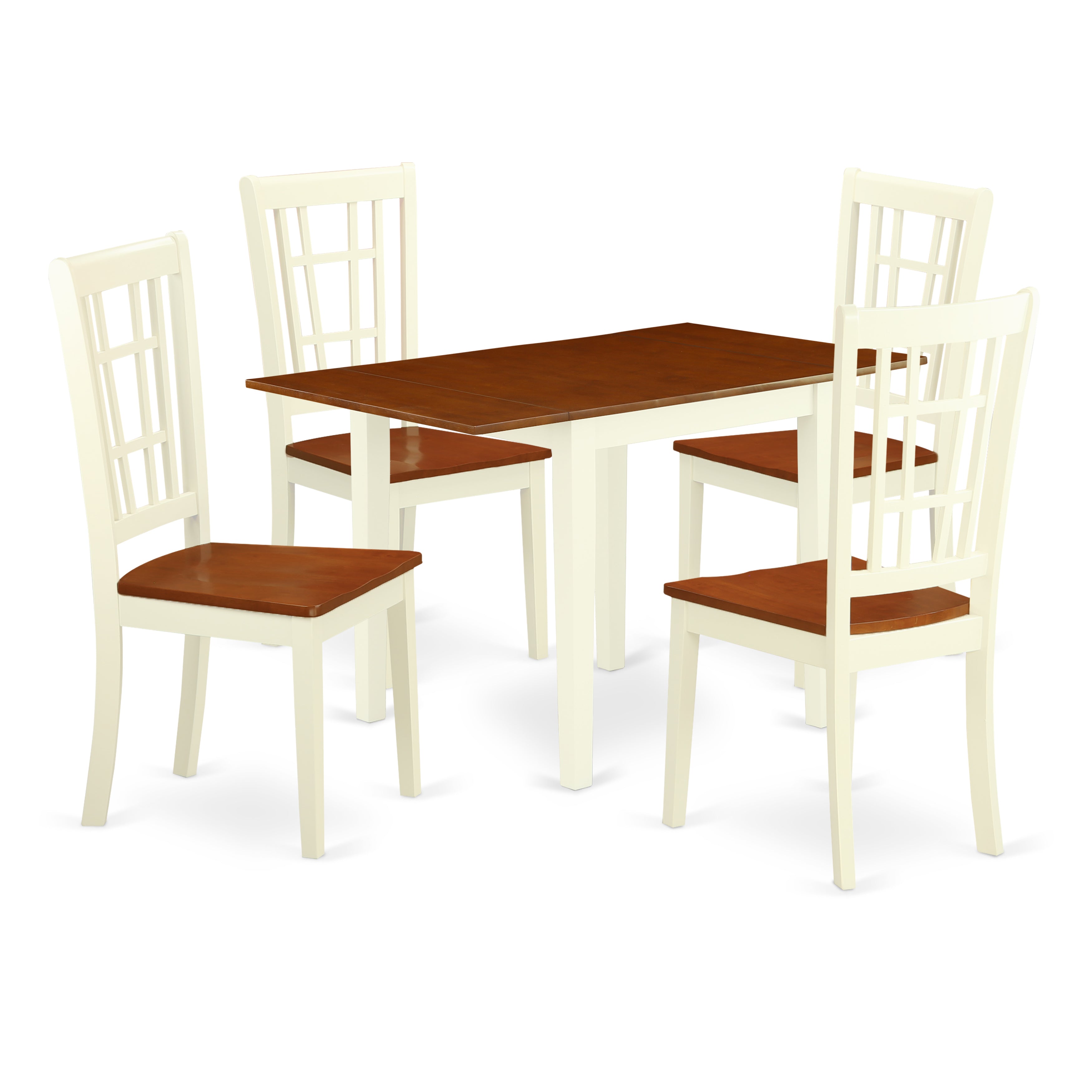 East West Furniture NDNI5-WHI-W 5Pc Dinette Set Offers a Rectangle Table and 4 Modern Dining Chairs with Hard Wood Seat and Panel Back, Buttermilk and Cherry Finish