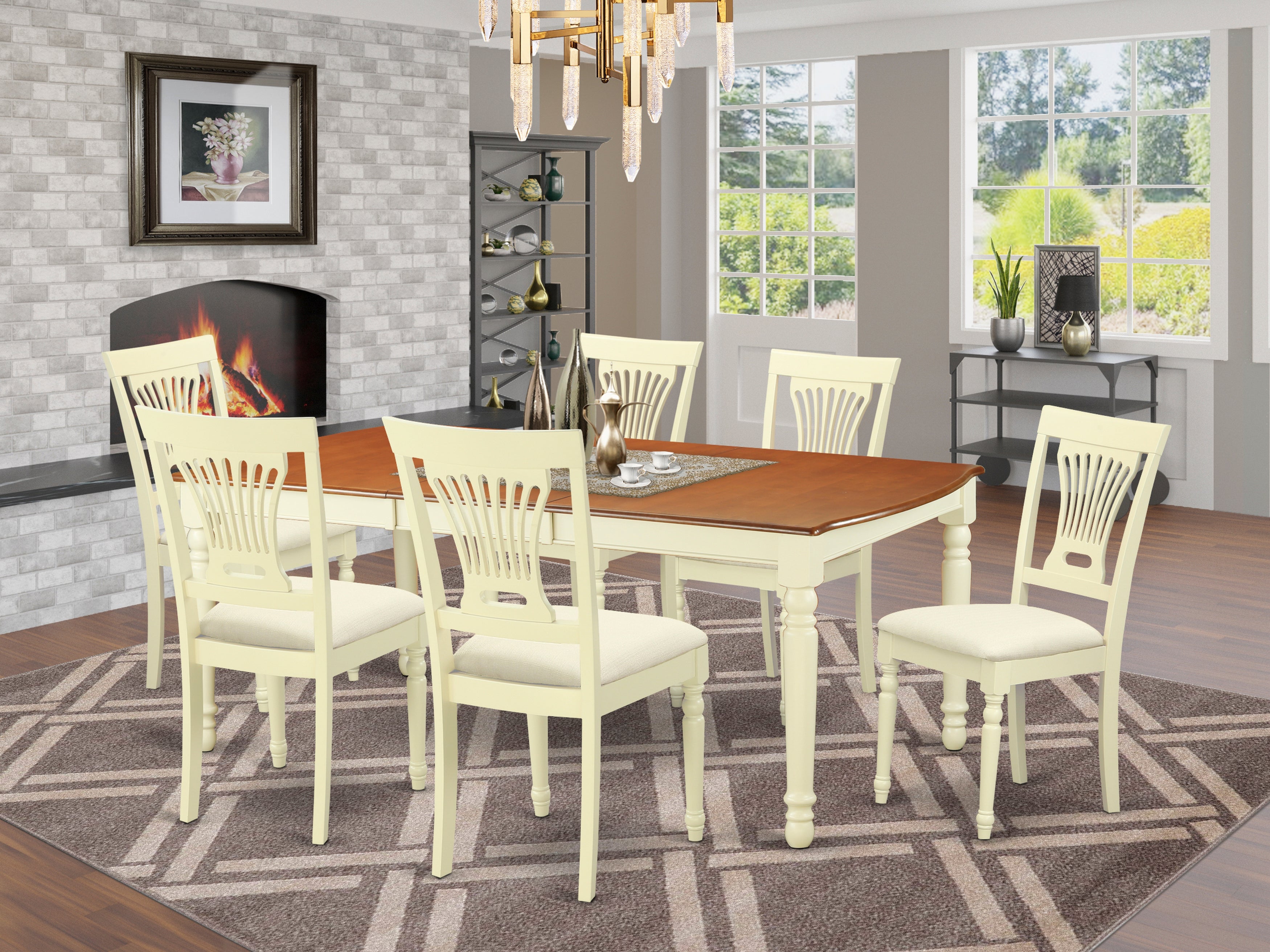 DOPL7-WHI-C 7 Pc dinette set -Dining Table and 6 Dining Chairs