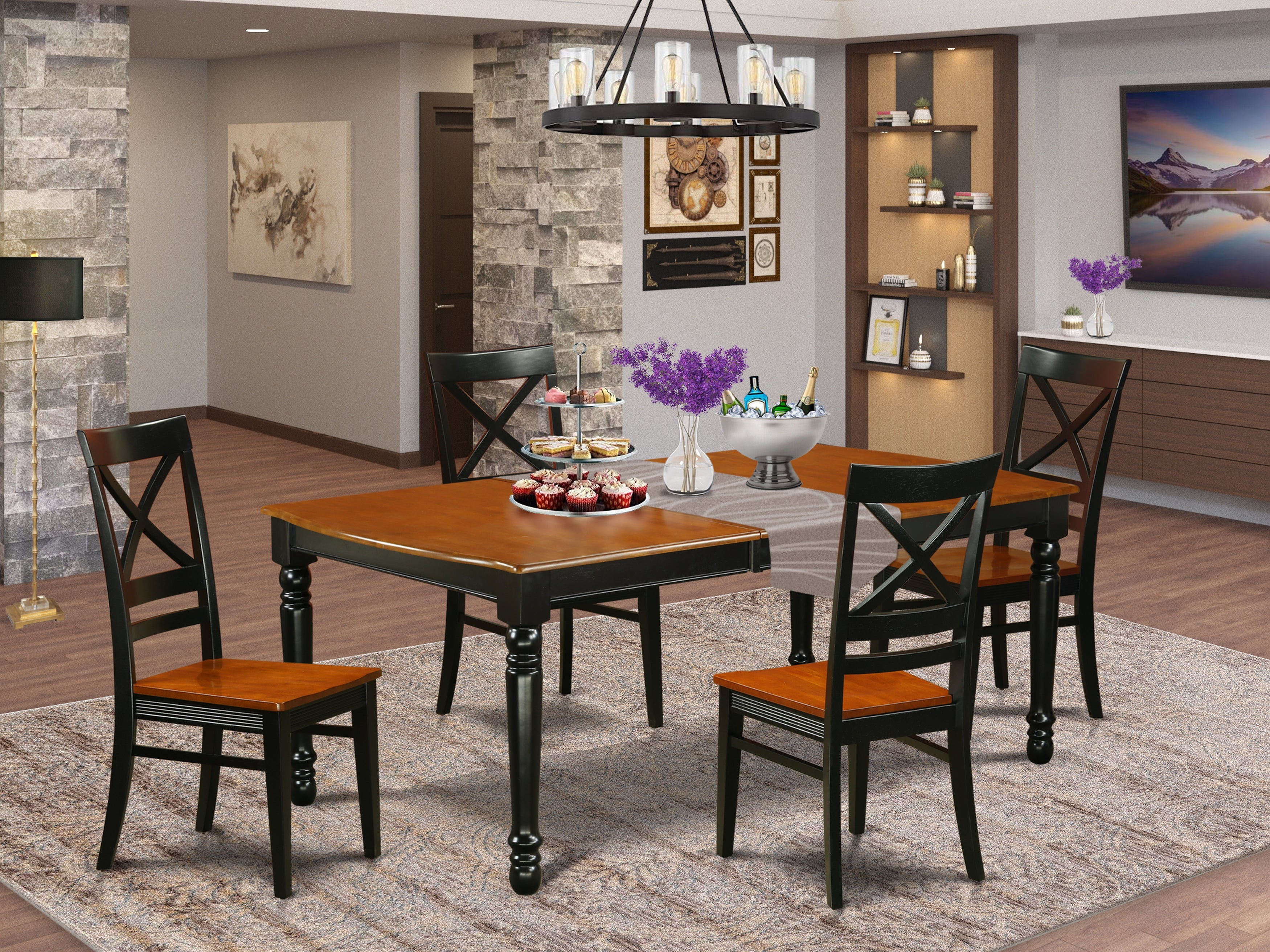 DOQU5-BCH-W 5 PC kitchen tables and chair set with one Dover dining table and 4 kitchen chairs in a Black and Cherry Finish