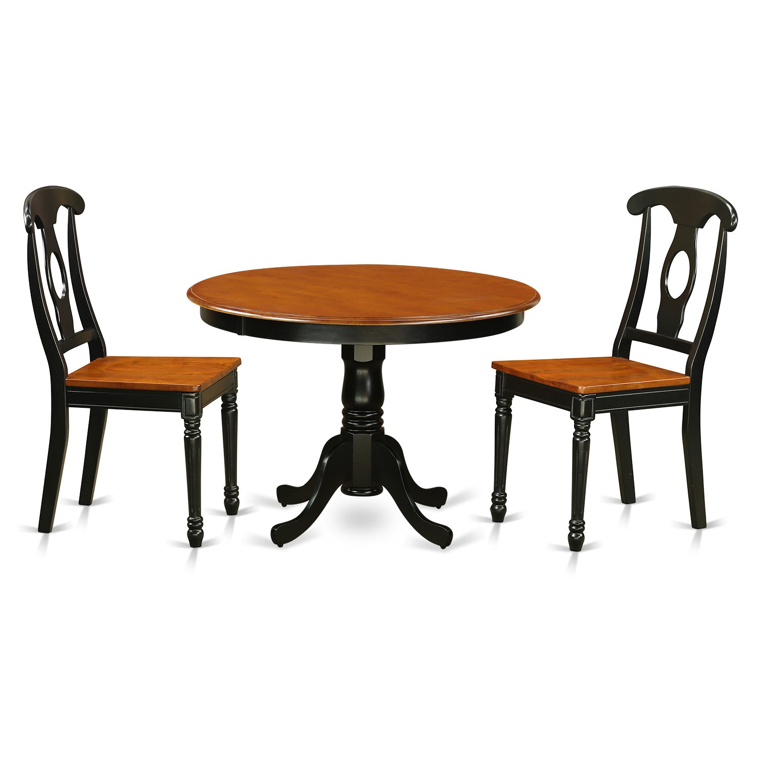 HLKE3-BCH-W 3 Pc set with a Round Small Table and 2 Wood Dinette in Black and Cherry .