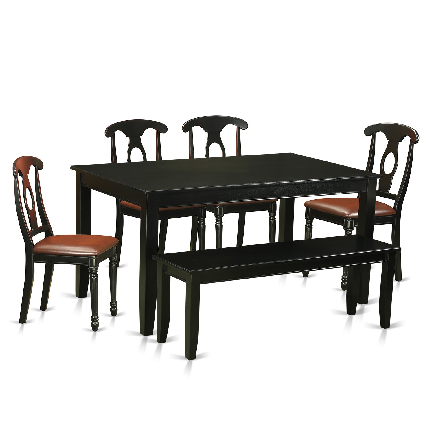 DUKE6-BLK-LC 6 Pc Kitchen Table set - Table and 4 Kitchen Chairs coupled with Bench