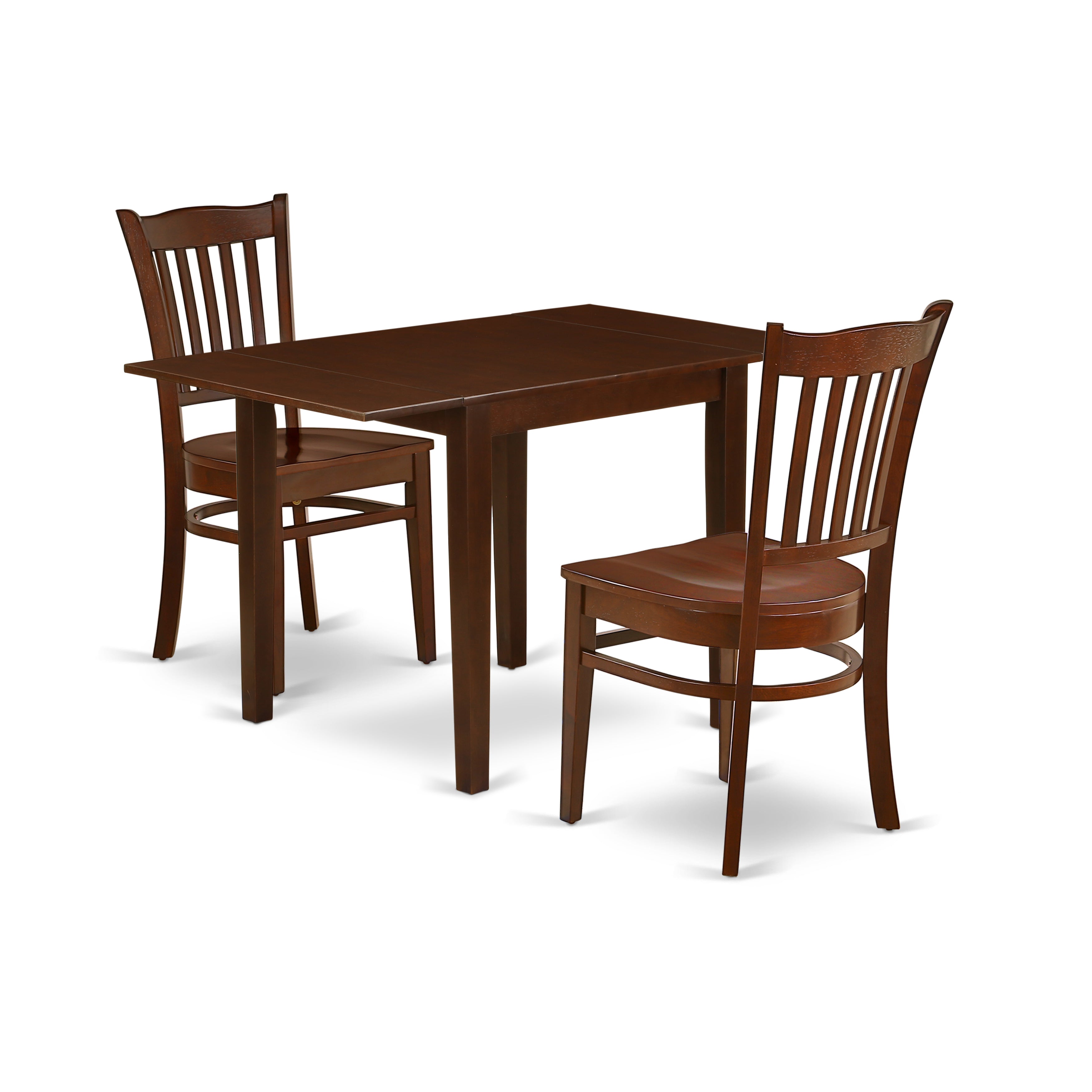 East West Furniture NDGR3-MAH-W 3Pc Dinette Set Includes a Dining Room Table and 2 Dining Room Chair with Solid Wood Seat and Slat Back, Mahogany Finish