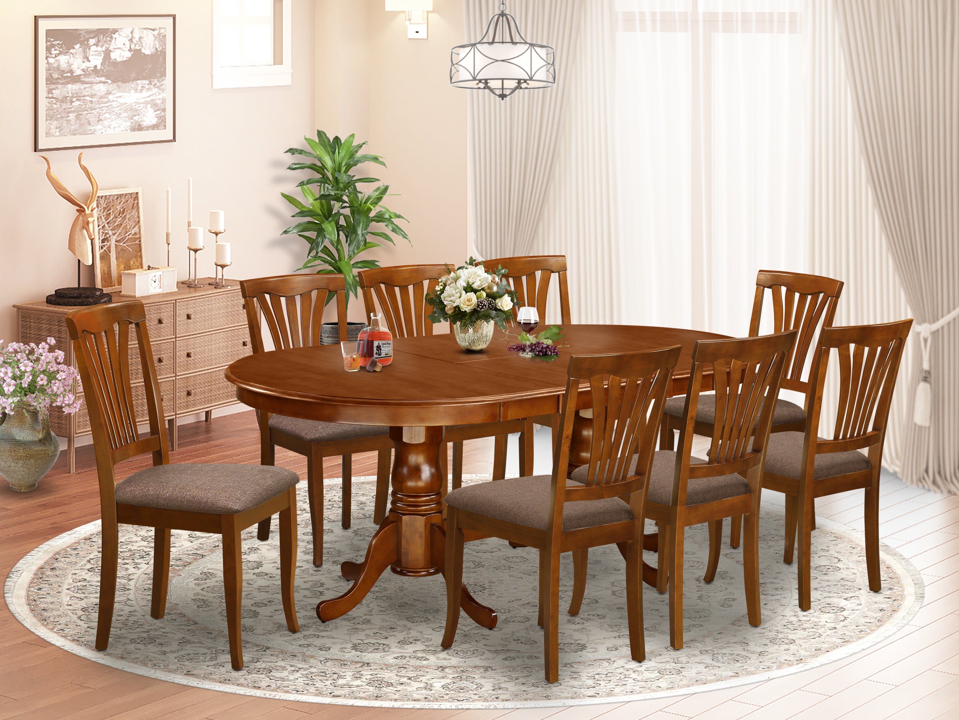 PFAV9-SBR-C 9 Pc Dining room set-Dining Table with Leaf and 8 Dinette Chairs.