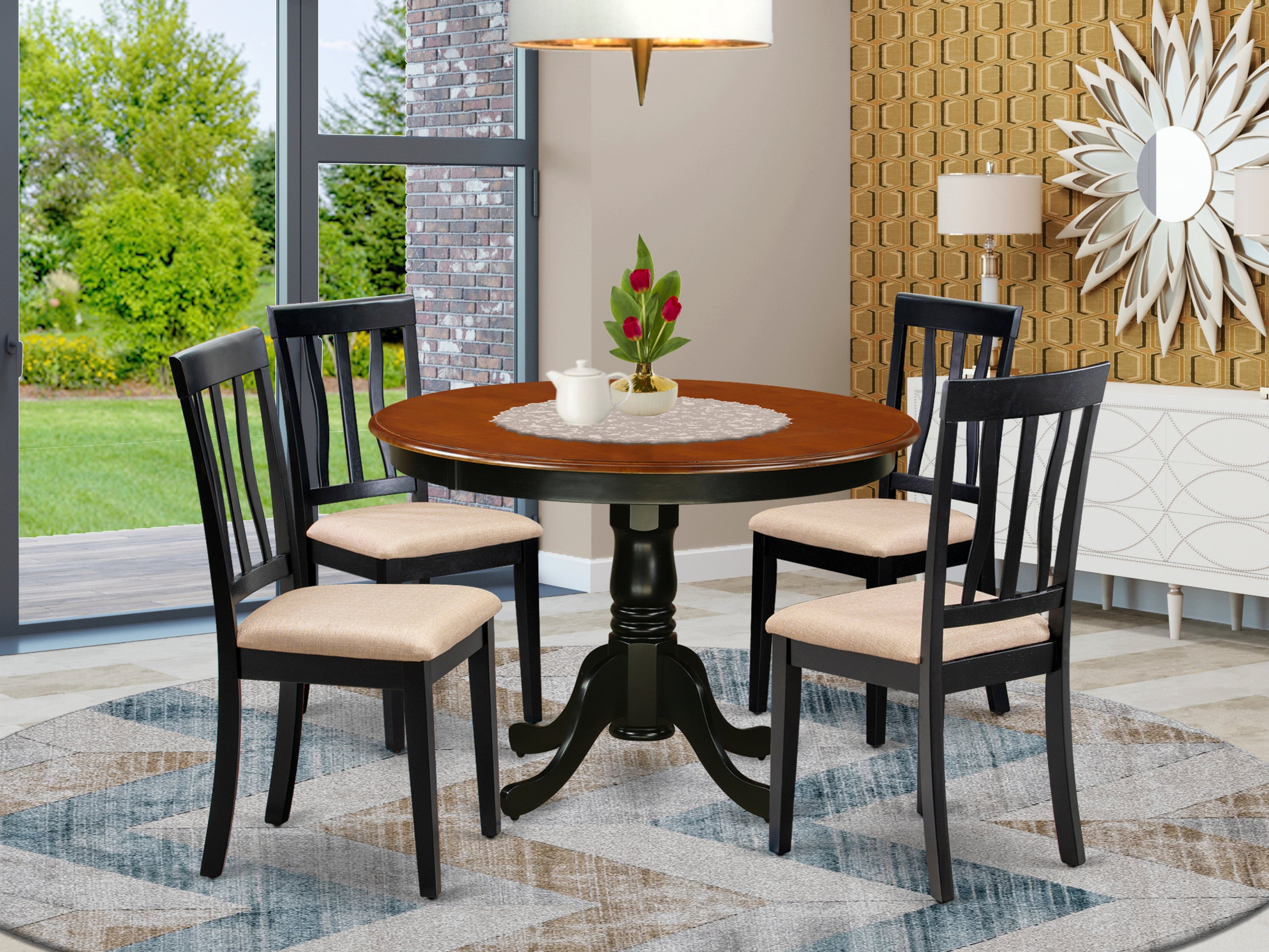 HLAN5-BCH-C 5 Pc set with a Dining Table and 4 Dinette Chairs in Black