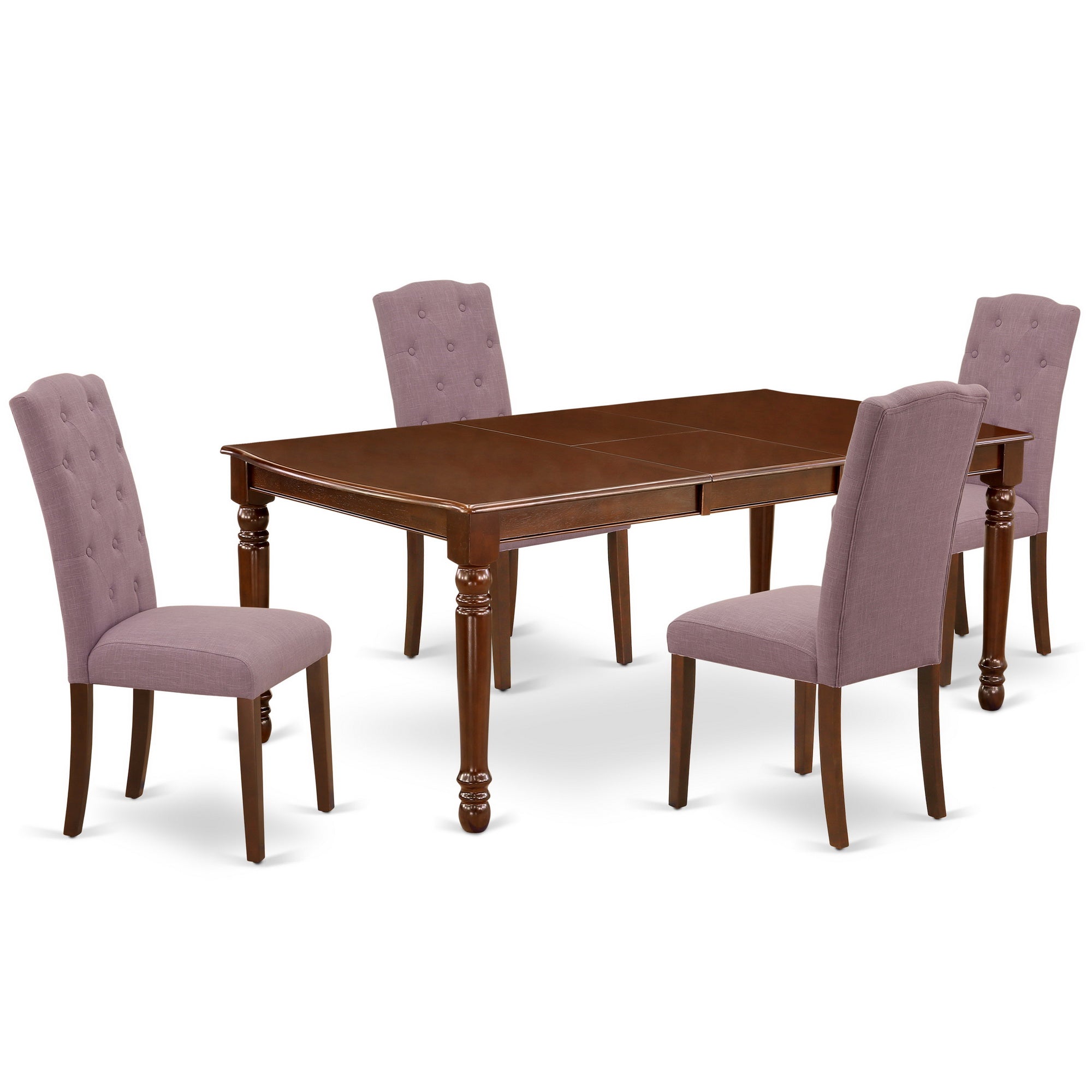 DOCE5-MAH-10 5Pc Dining Set Includes a Rectangle Dinette Table with Butterfly Leaf and Four Parson Chairs with Dahlia Fabric, Mahogany Finish