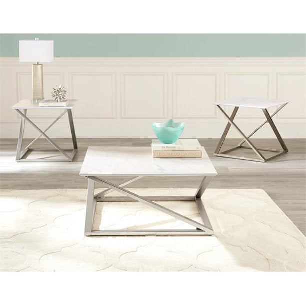 Steve Silver Zurich Square White Faux Marble Mixed Media End Table