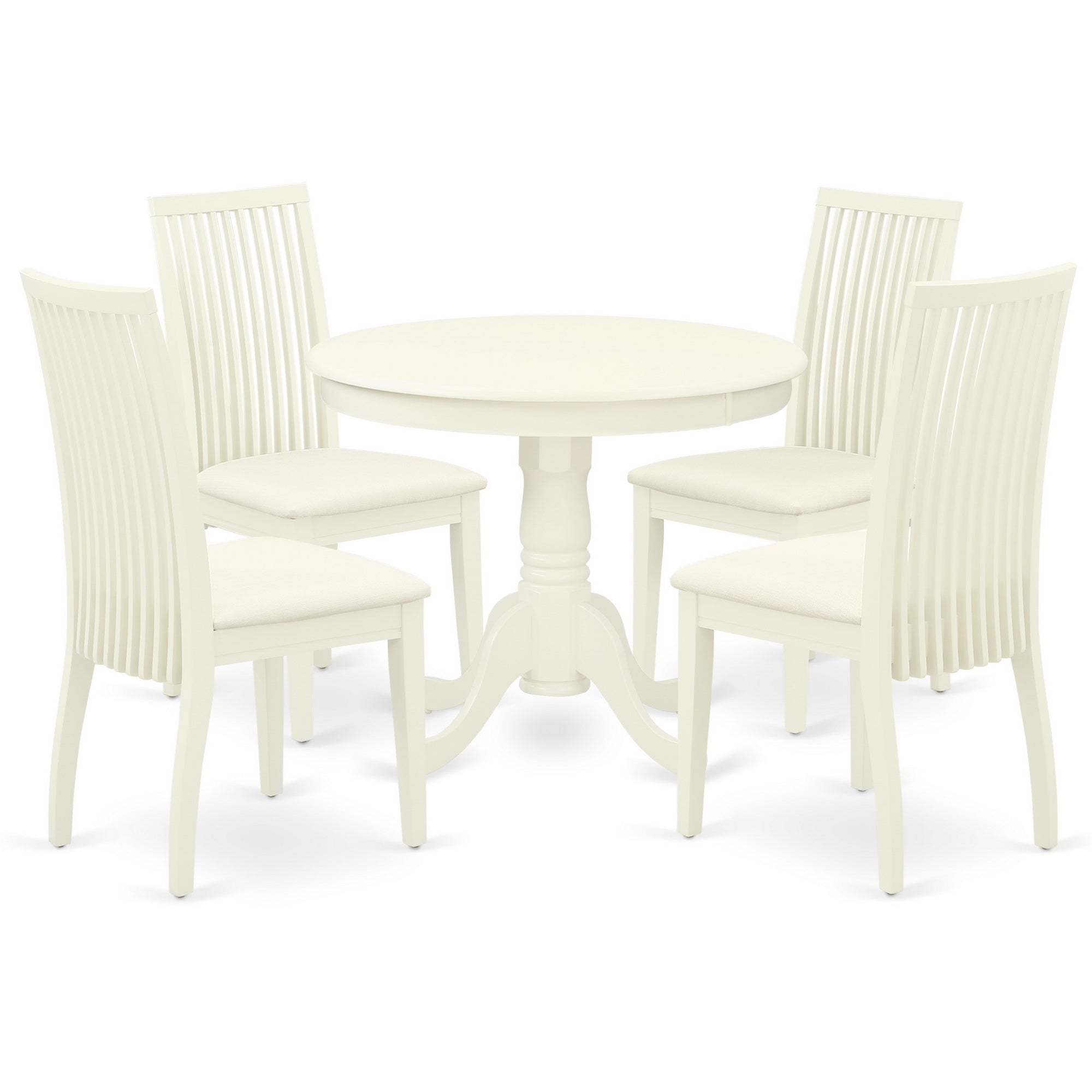 ANIP5-LWH-C 5Pc Dining Set Includes a Round Dinette Table and Four Microfiber Seat Dining Chairs, Linen White Finish