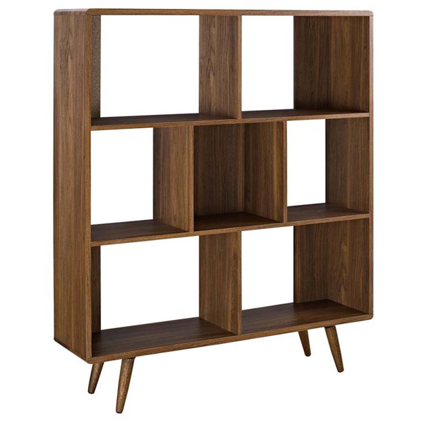 Modway Transmit 7 Cubby Bookcase in Walnut