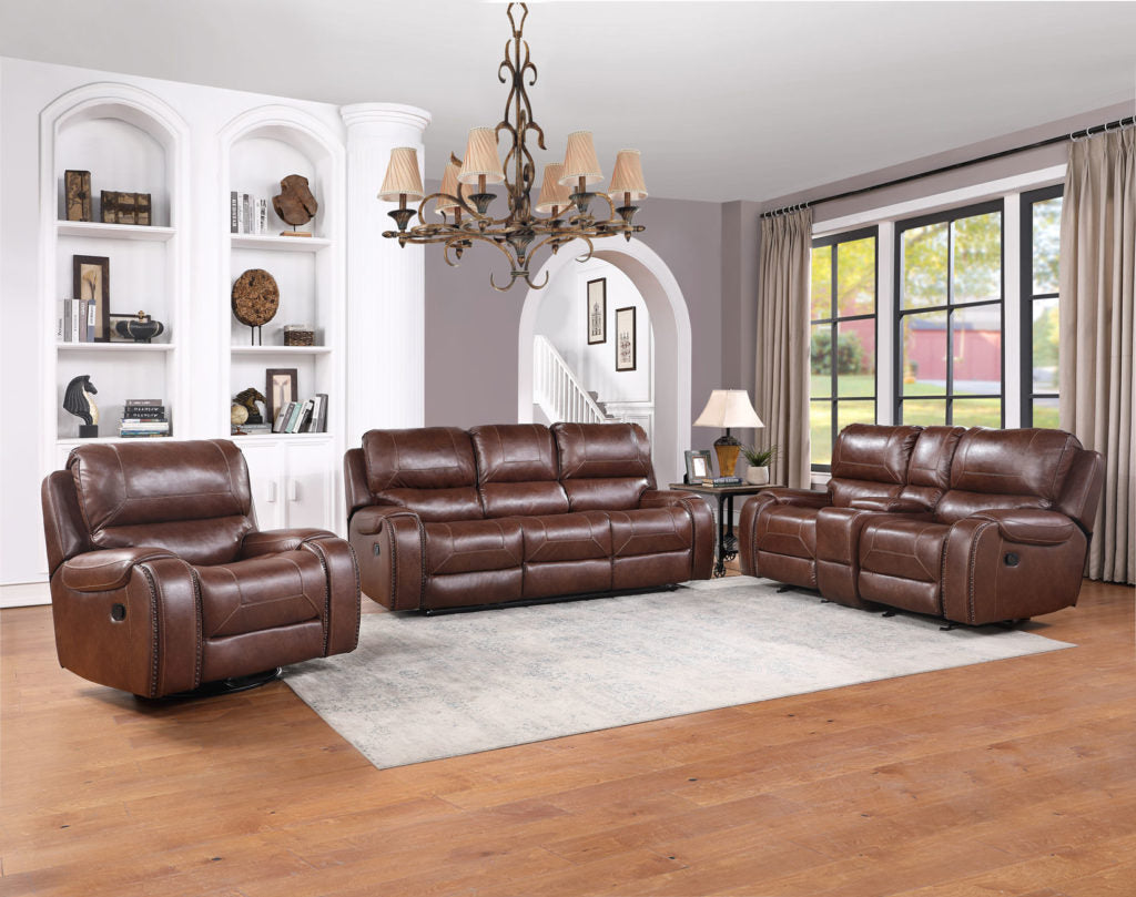 Keily Leatherette Manual Glider Reclining Loveseat in Brown