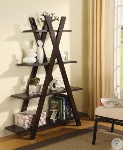 4-tier Crisscross Bookcase Shelf Cappuccino