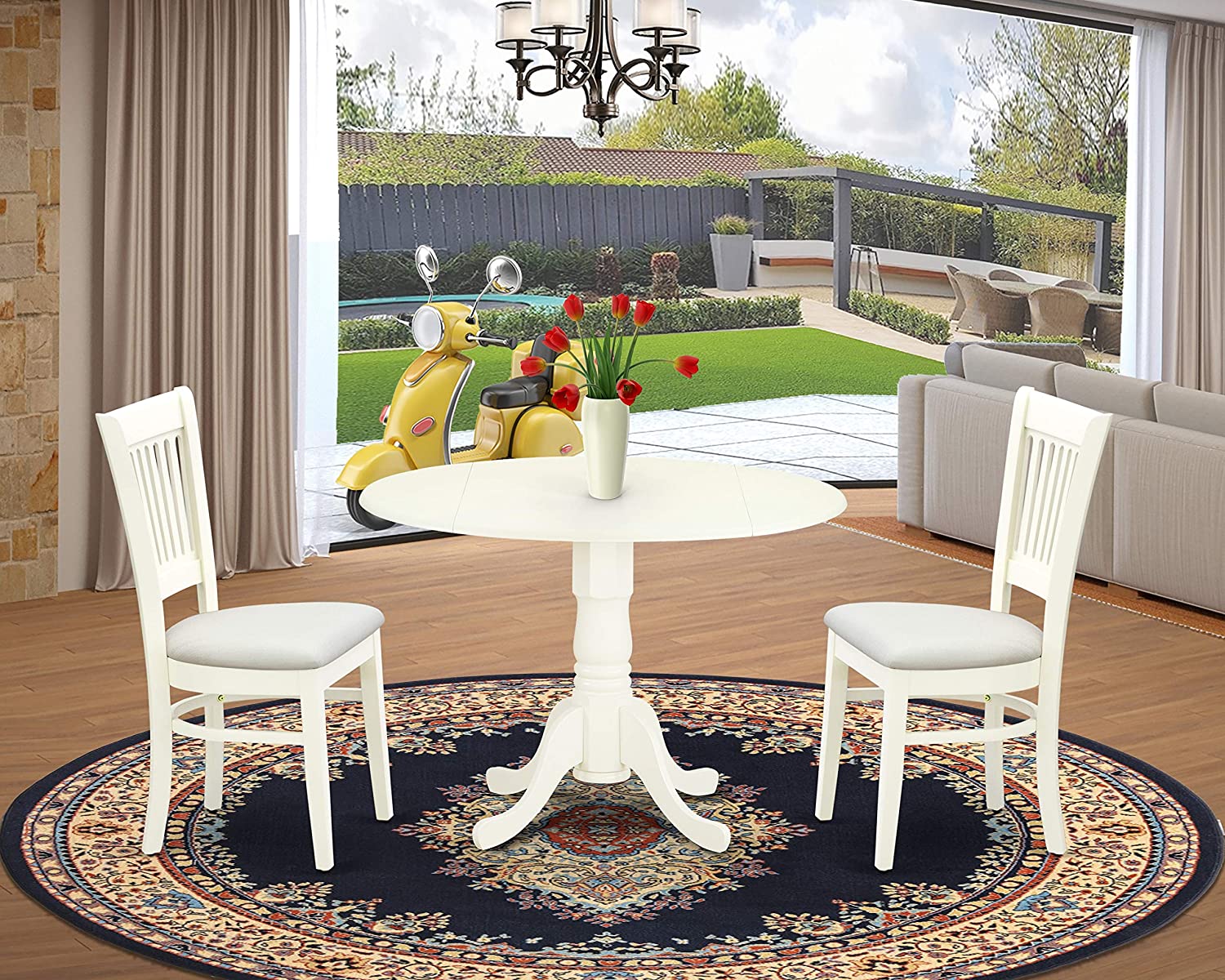 Dolly 3 Pc Round Wood 42" Kitchen Dinette Drop Leaf Dining Table and 2 Padded Chairs Set