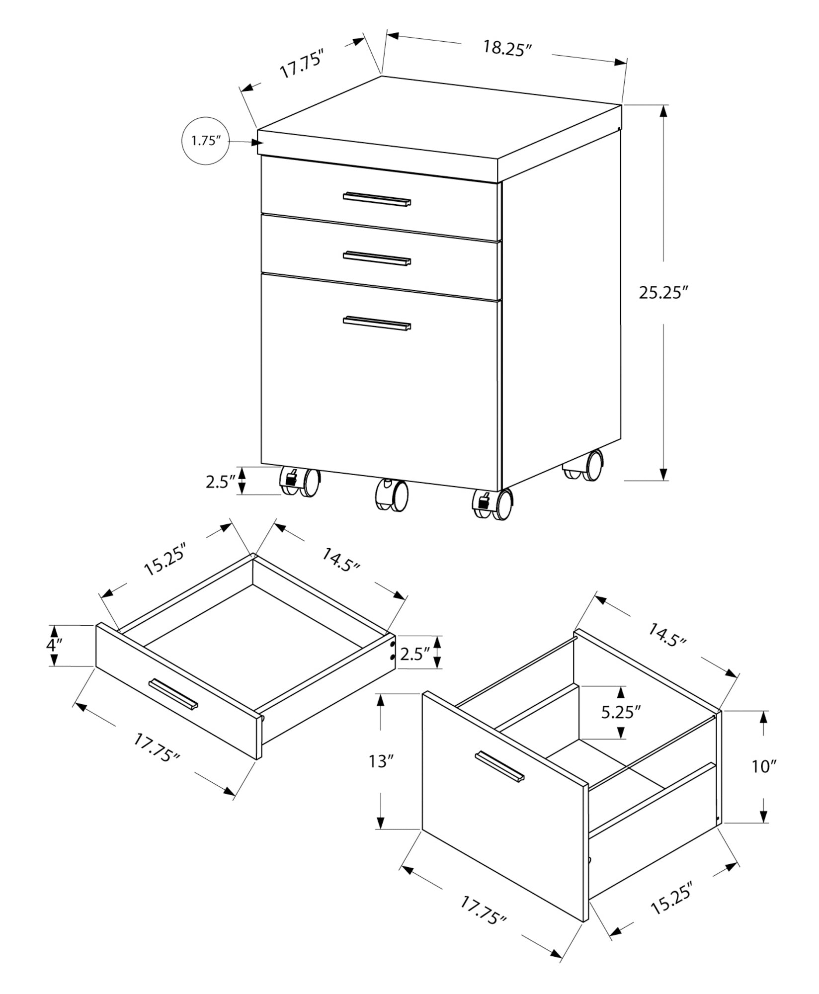 Rolling Mobile File Cabinet Printer Stand with Drawers in Reclaimed Gray