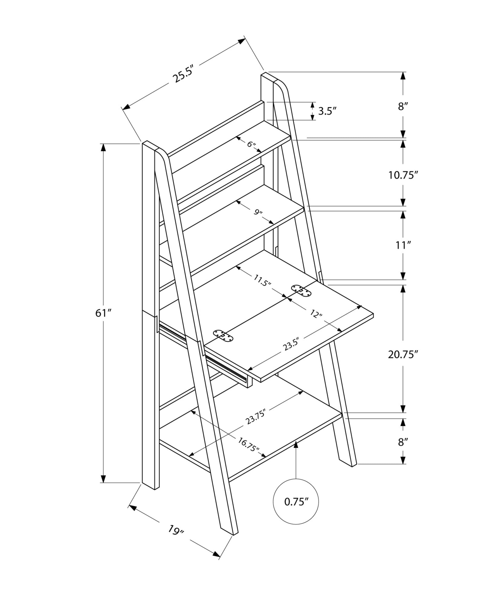 Ladder Bookcase Bookshelf Laptop Desk in Dark Taupe