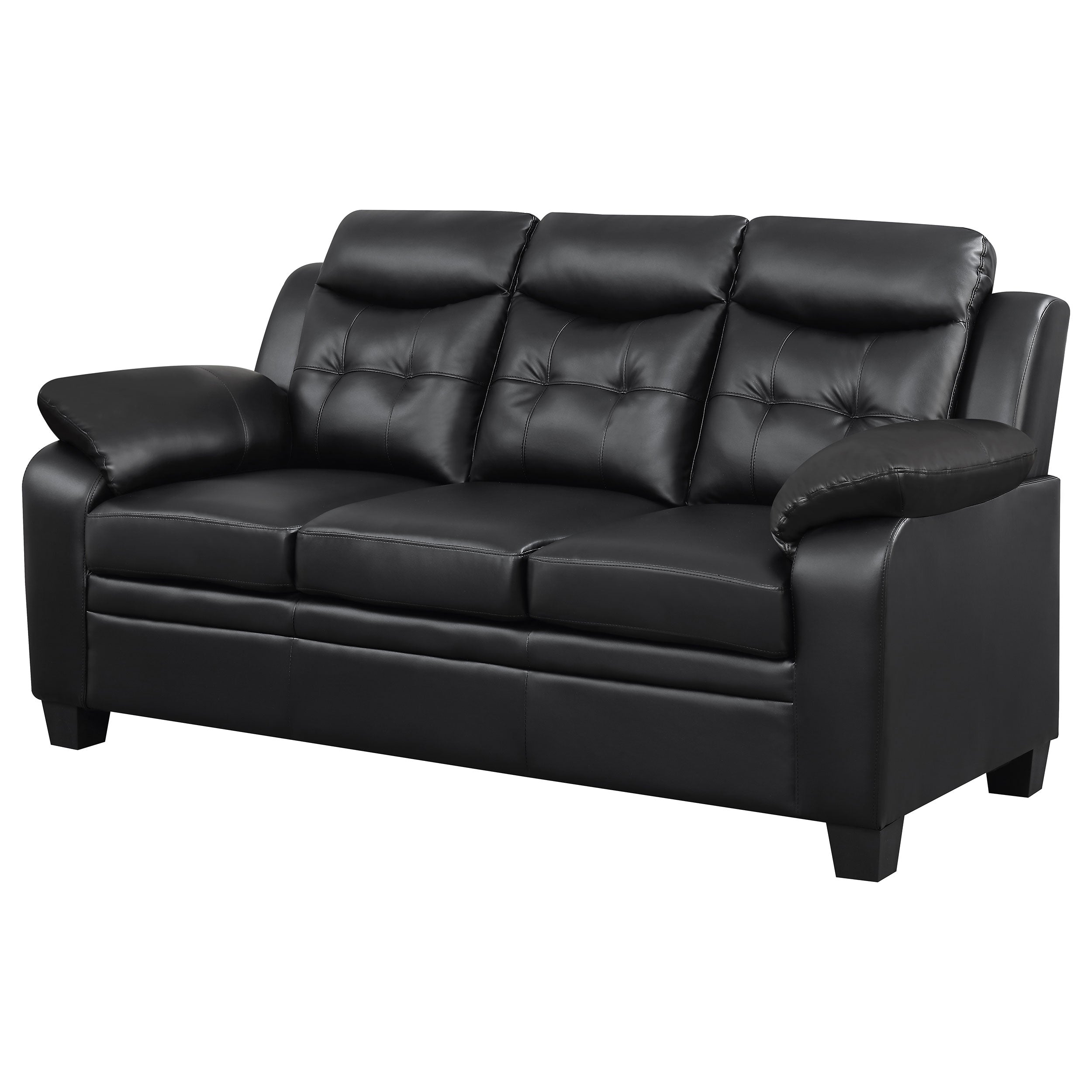 Finley Tufted Pillow Arm Leatherette Upholstered Sofa In Black