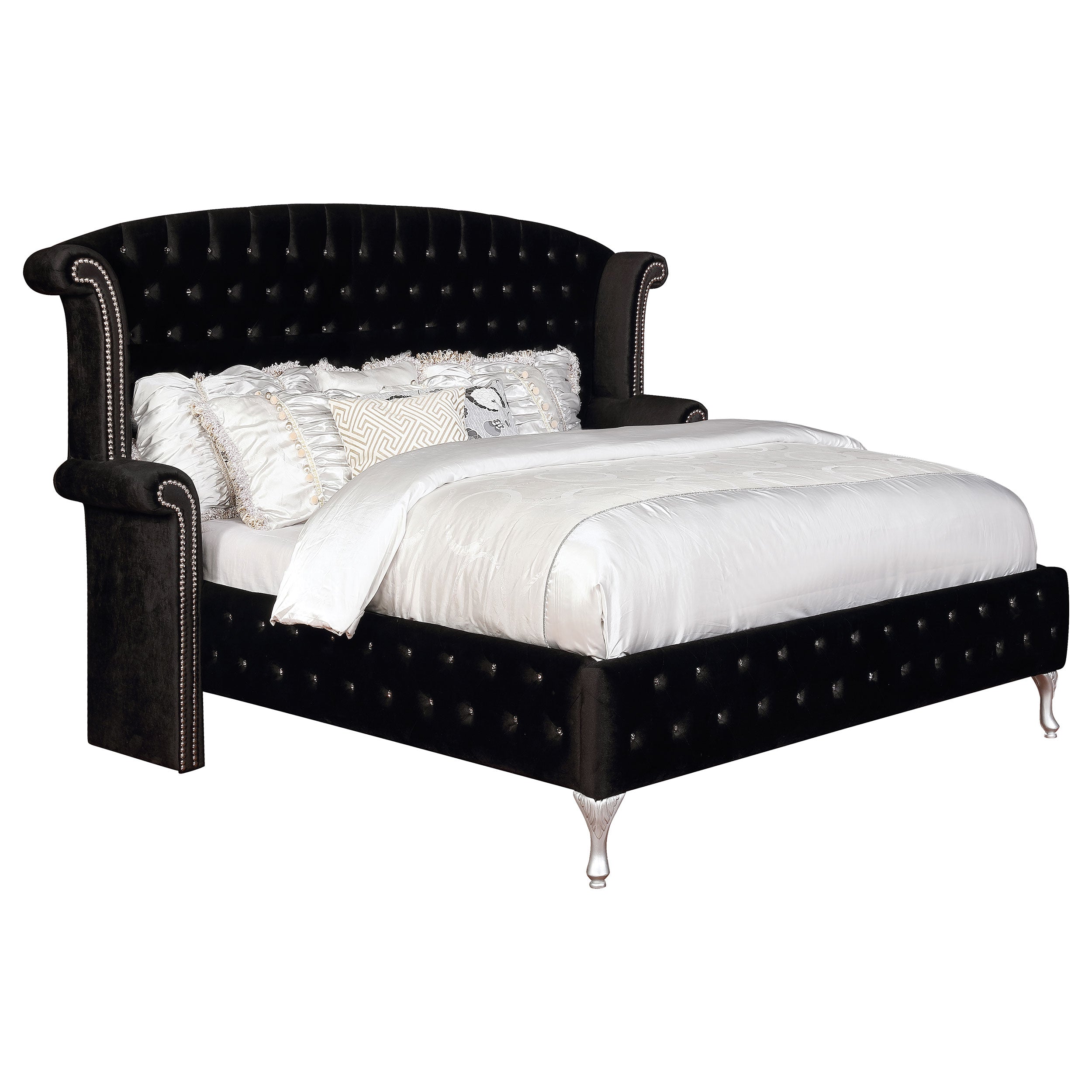 Deanna Eastern King Tufted Velvet Upholstered Bed in Black