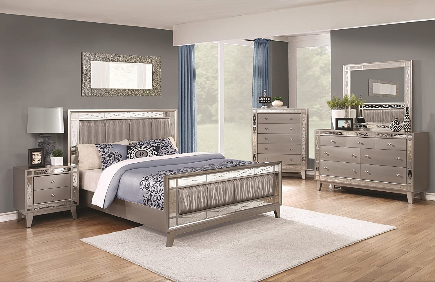 Leighton Queen 4 PC Bedroom Set Metallic Mercury