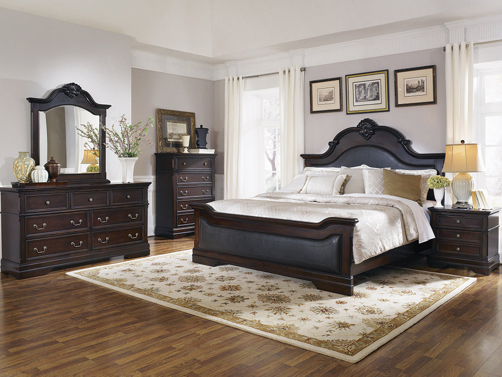 Cambridge 5 pc King Carved Unholstered Bedroom Set in Cappuccino