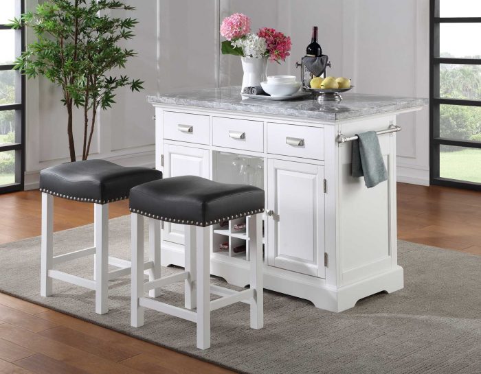 Zermatt White Kitchen Island With Gray Top