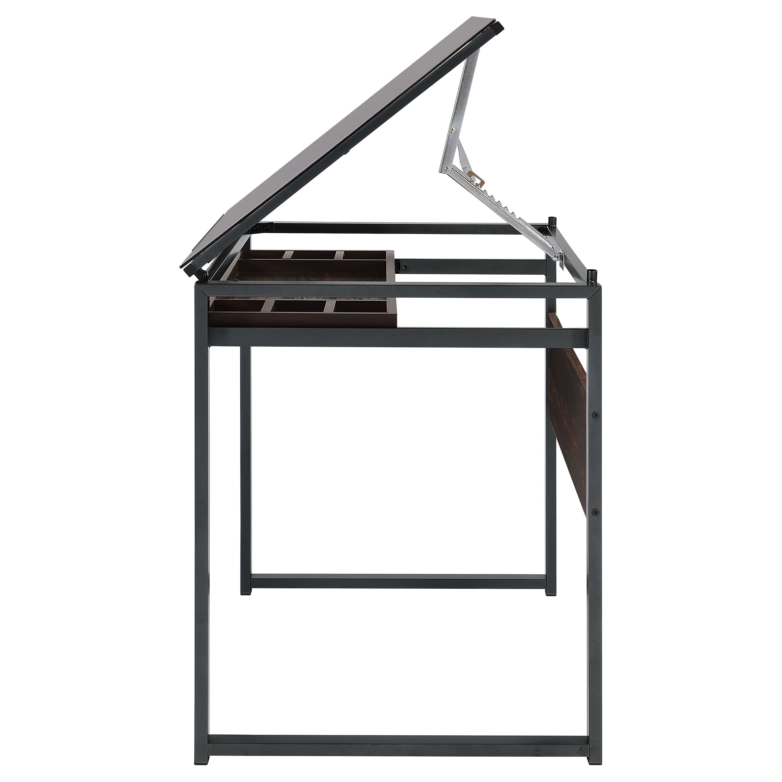 Pantano Glass Top Drafting Desk Dark Gunmetal and Chestnut