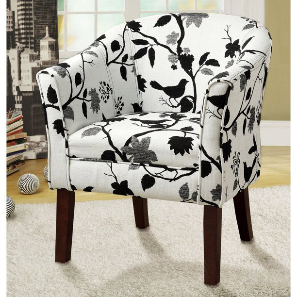 Upholstered Floral Accent Chair Black And White