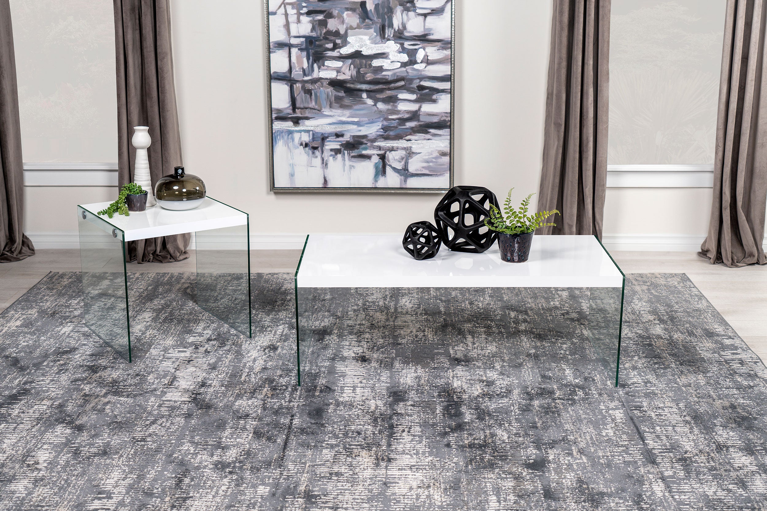 Opal Rectangular Coffee Table With Clear Glass Legs In White High Gloss