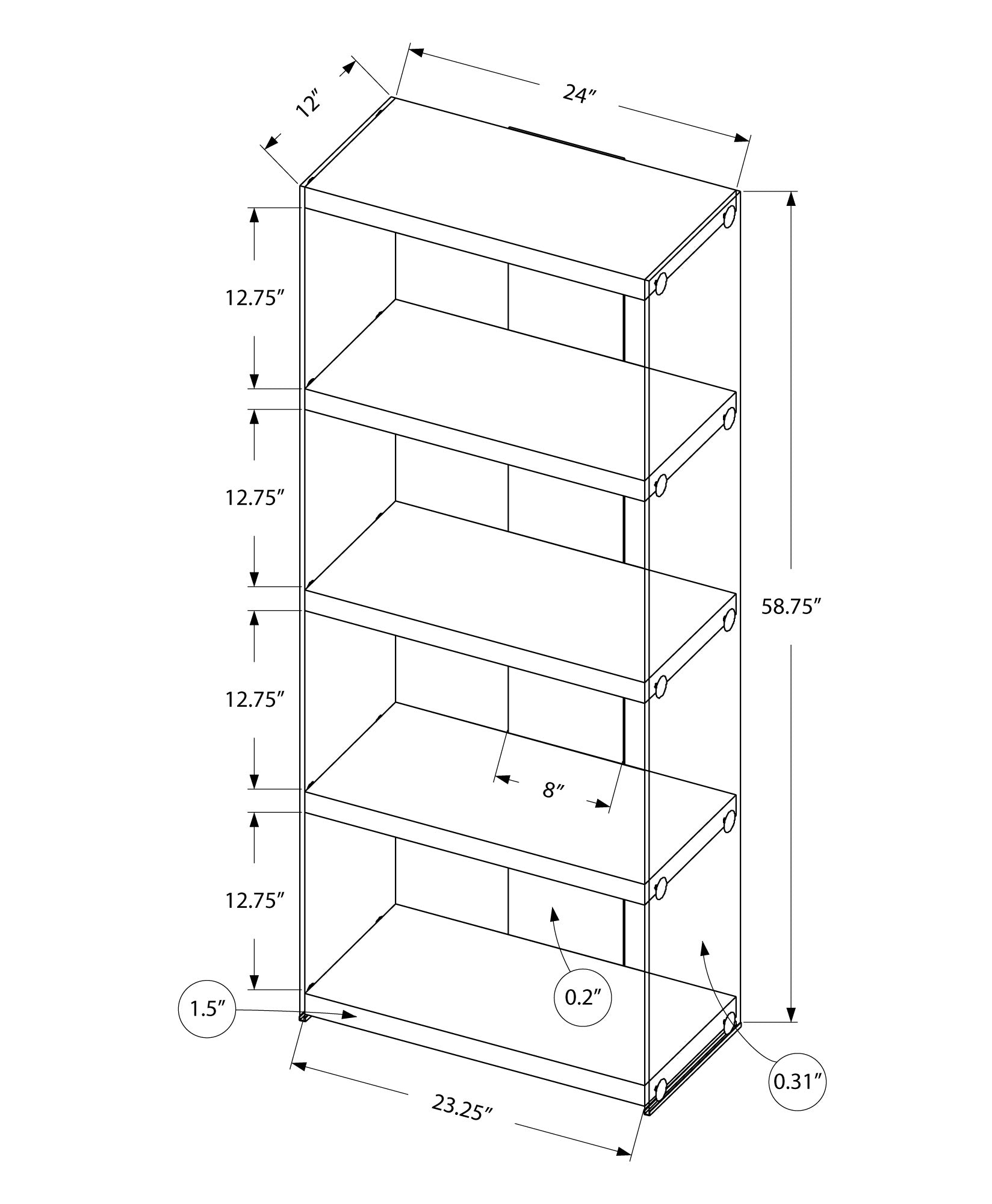 5-Shelf 60" Etagere Bookcase Shelf With Tempered Glass Frame In Dark Taupe