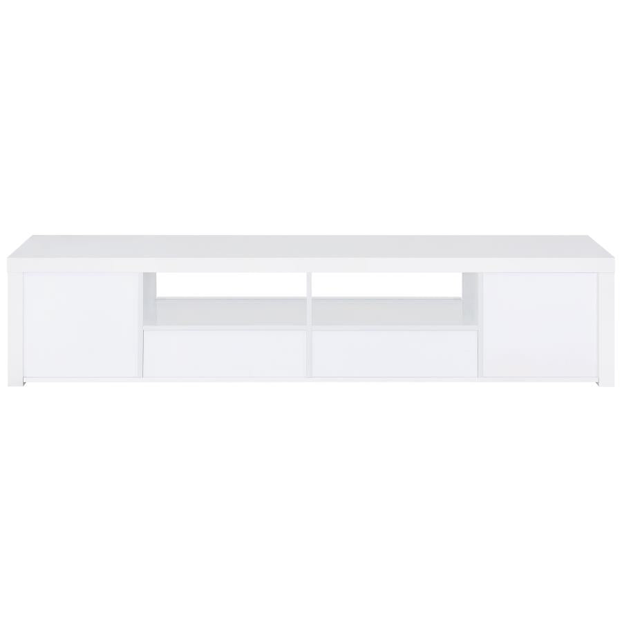 Modern Jude 2-door 79" TV Stand With Drawers In White High Gloss