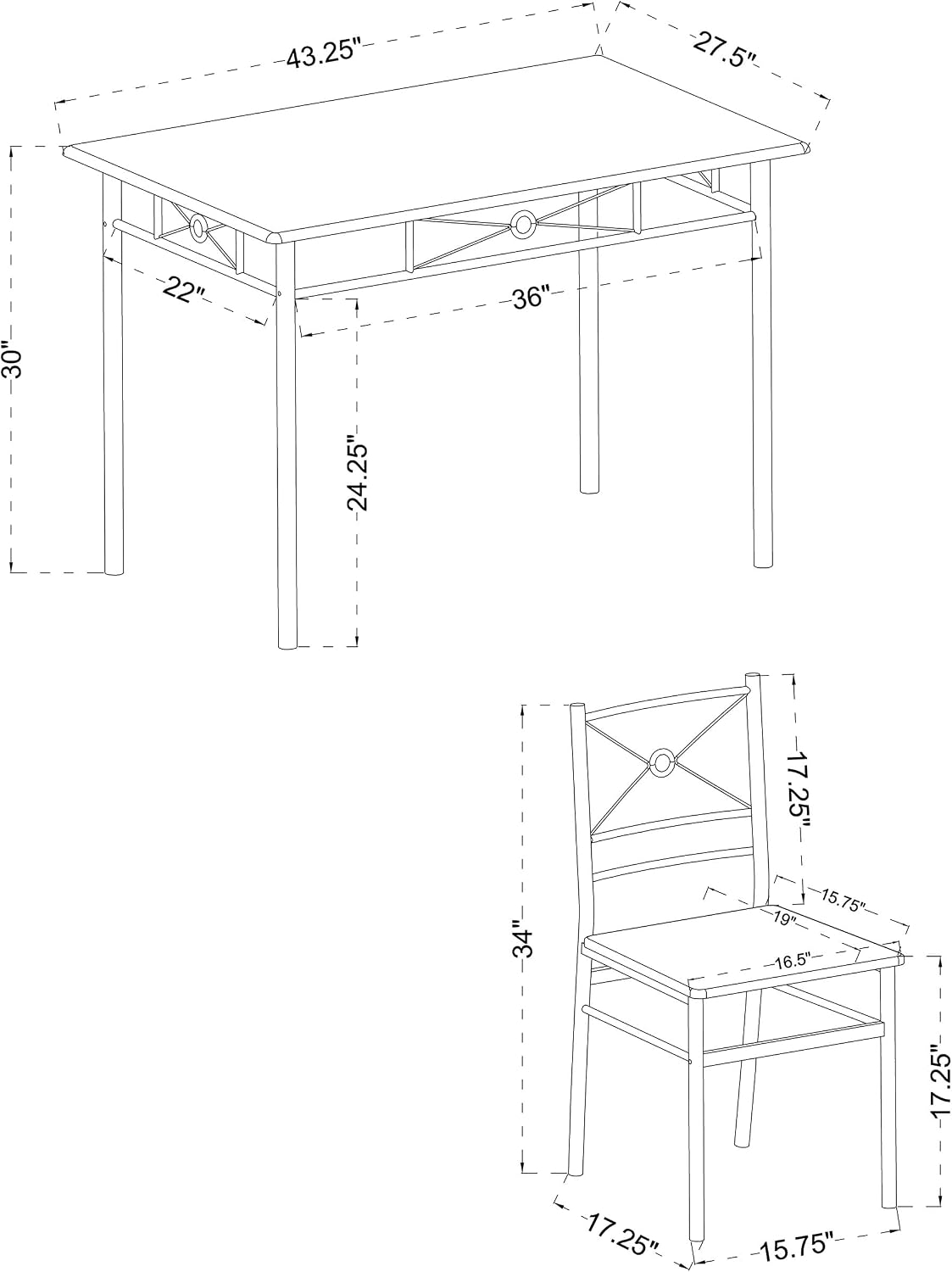 Rectangular 5-Piece Dining Set in Dark Bronze