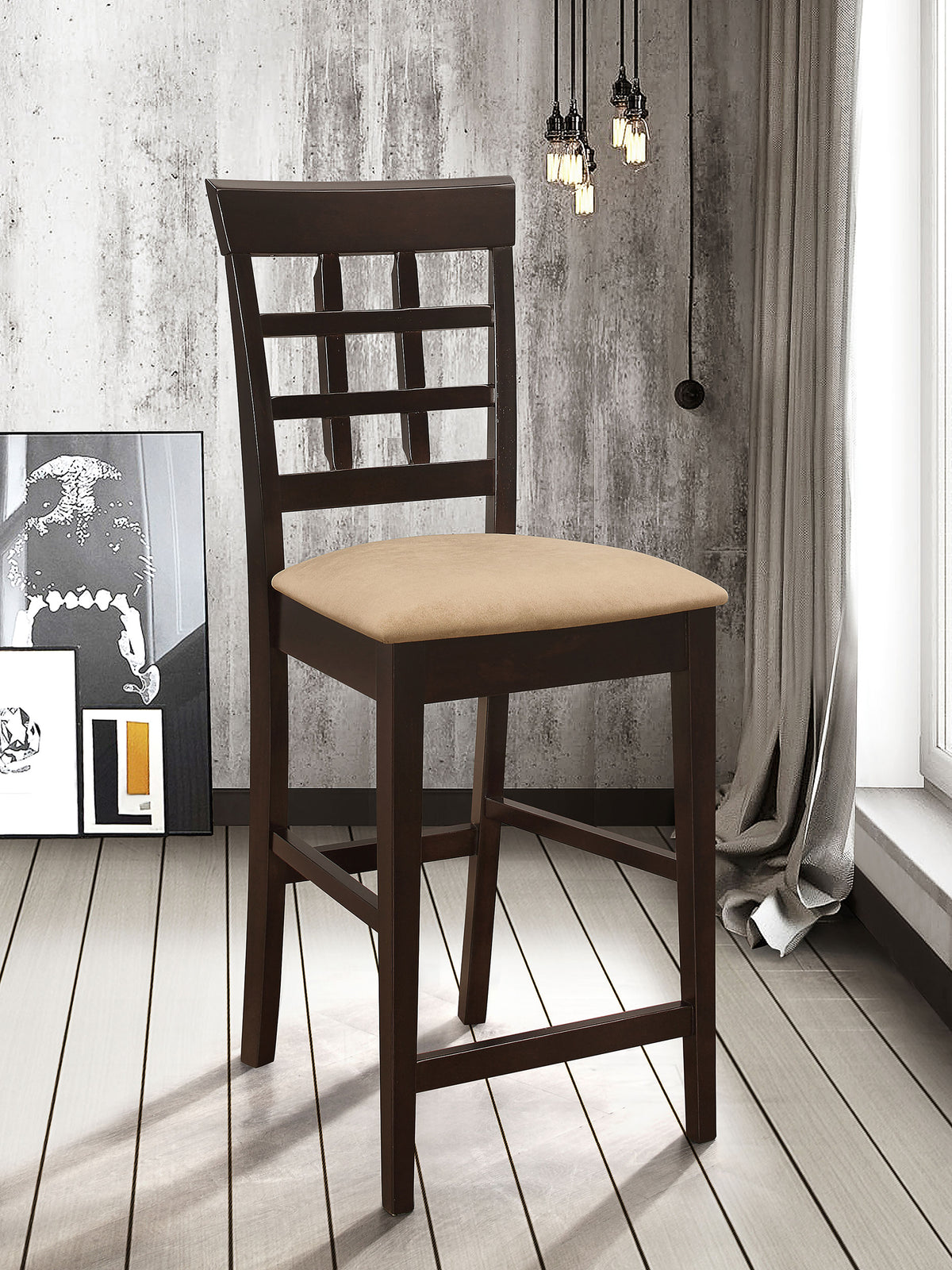 Gabriel Lattice Back Counter Height Chairs (Set of 2) Cappuccino and Tan