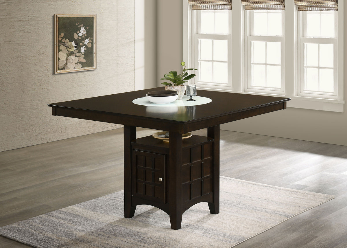 Gabriel 51-inch Square Counter Height Dining Table with Lazy Susan and Wine Storage Cappuccino
