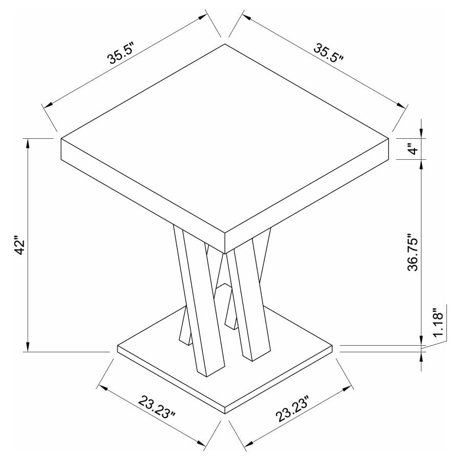 Contemporary Double X-Shaped Base Square Bar Gameroom Table Cappuccino