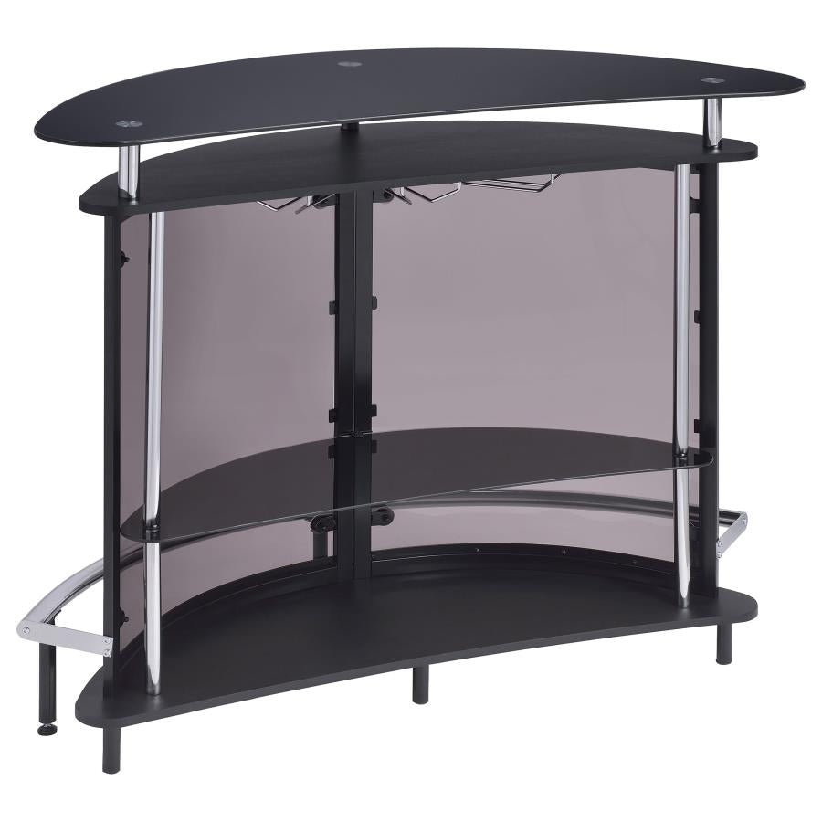 Modern Black Finish Free Standing Curved Front Bar With Tempered Glass Shelves