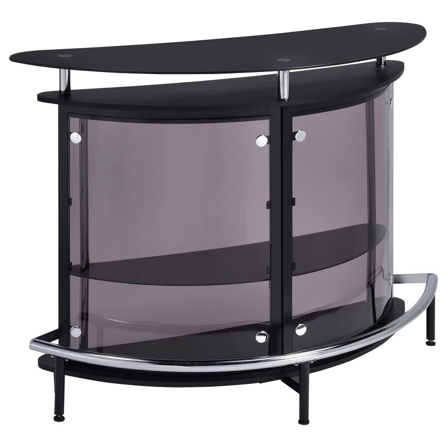 Modern Black Finish Free Standing Curved Front Bar With Tempered Glass Shelves