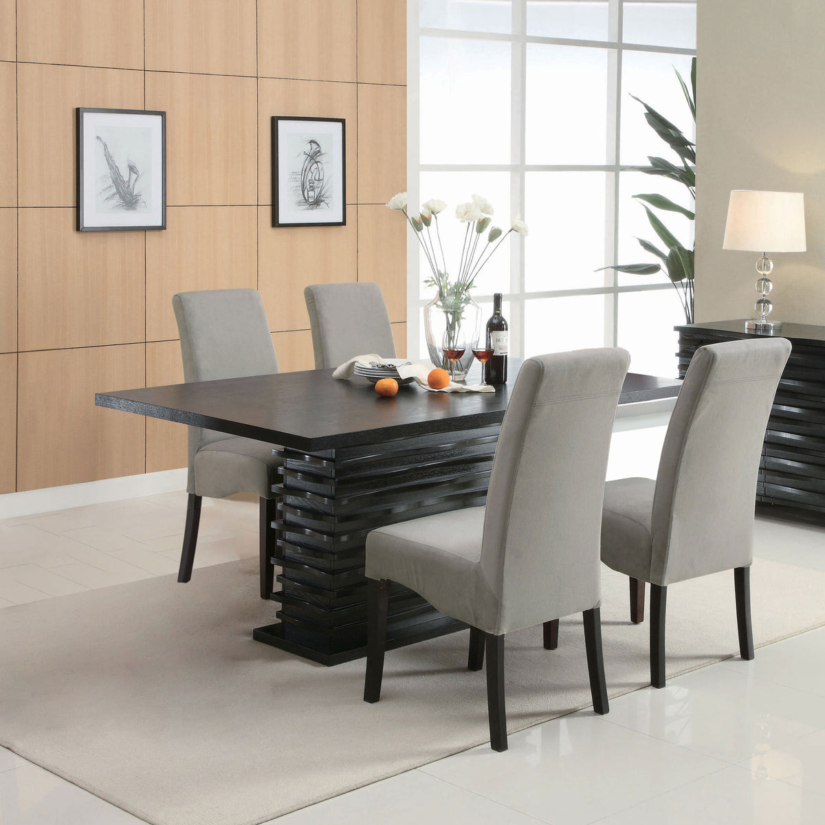 Stanton 5-piece Rectangular Pedestal Dining Set Black and Grey