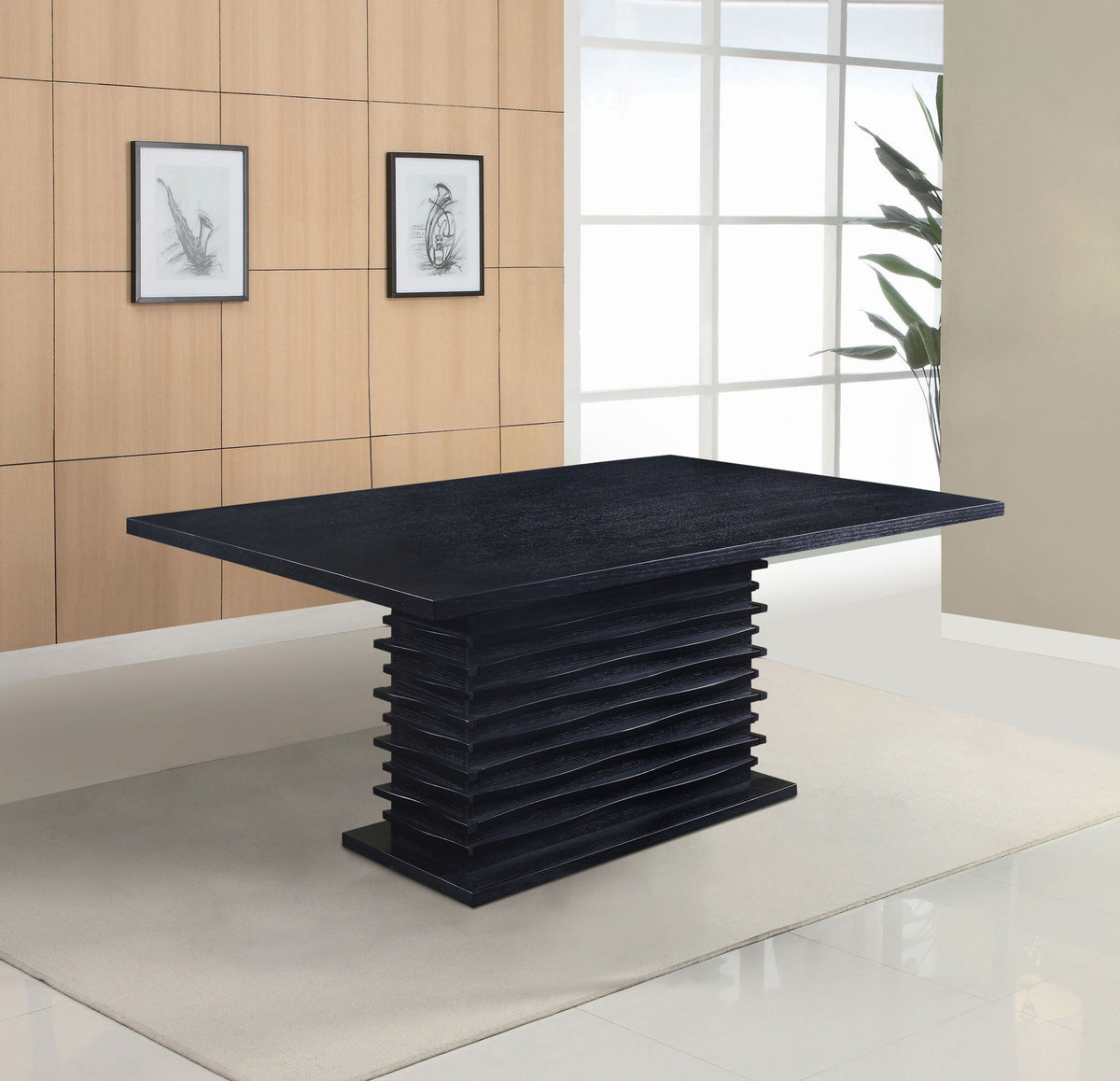 Stanton 66-inch Rectangular Dining Table with Sculptural Pedestal Base Black