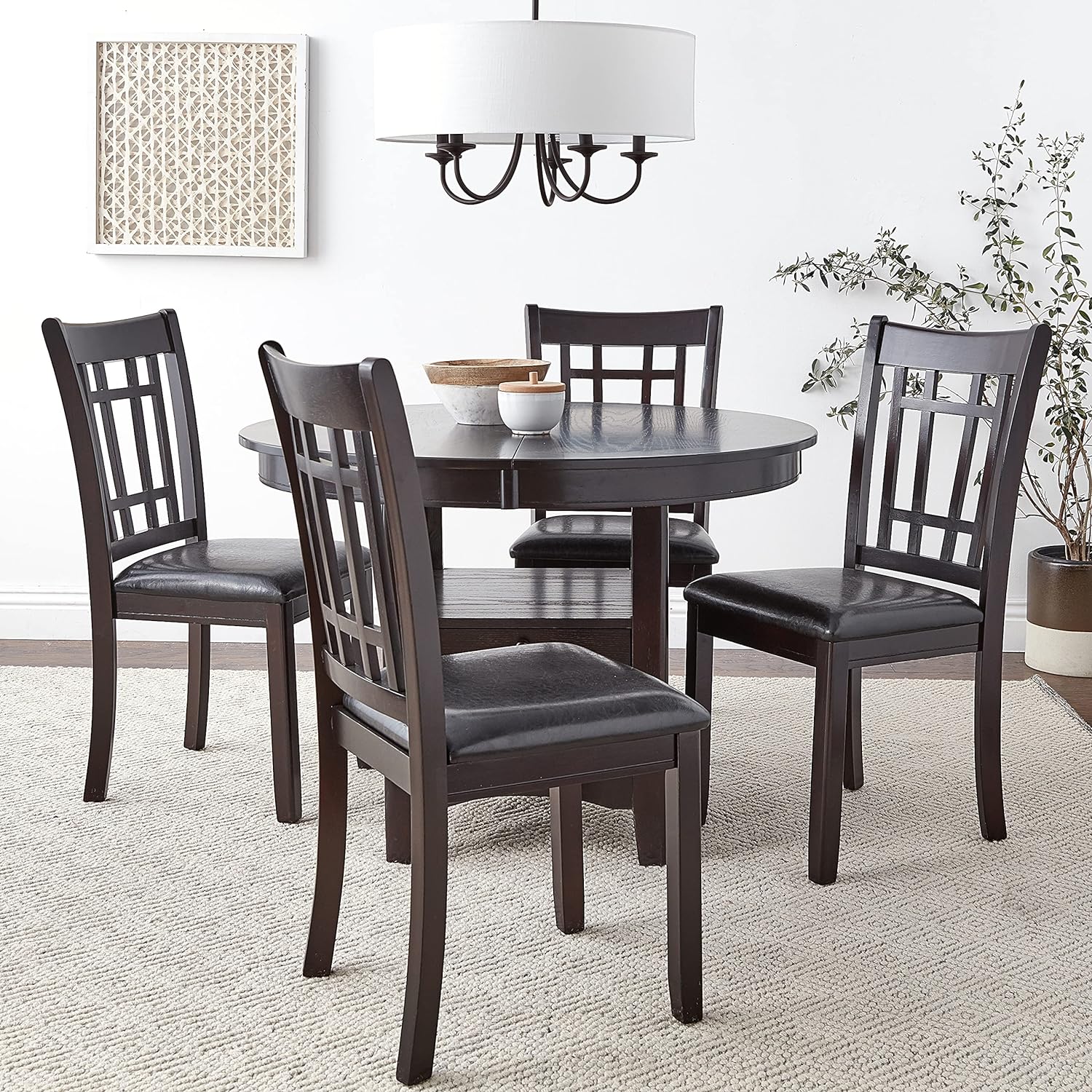 5 PC Oval Dining Room Table and Upholstered Chairs In Espresso