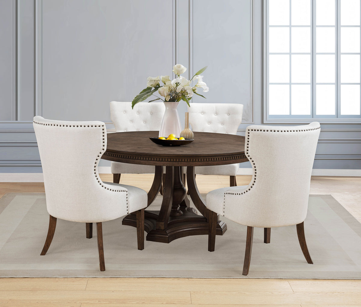 Ridgewell 5-piece Round Pedestal Dining Set Dark Oak and Beige