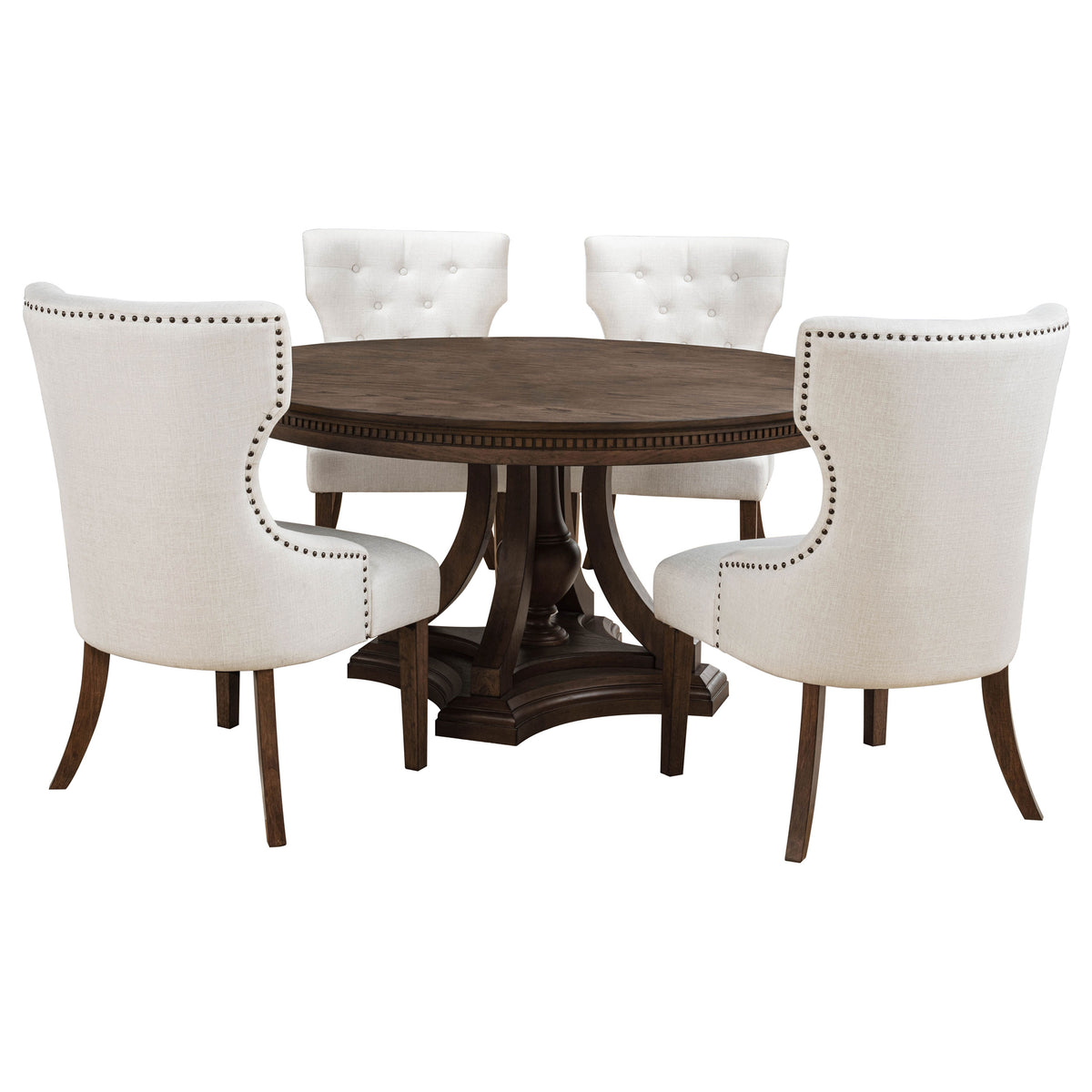 Ridgewell 5-piece Round Pedestal Dining Set Dark Oak and Beige